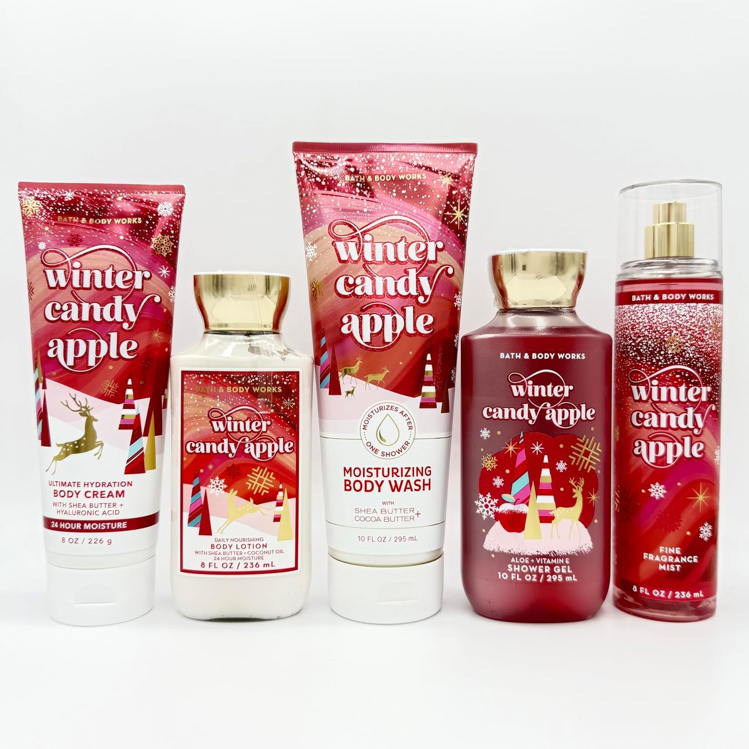 Winter Candy Apple 5-Piece Bath & Body Gift Set - Ultra Shea Body Cream, Lotion, Moisturizing Wash, Shower Gel & Fragrance Mist | Perfect for Holiday Gifts, Self-Care & Spa Days