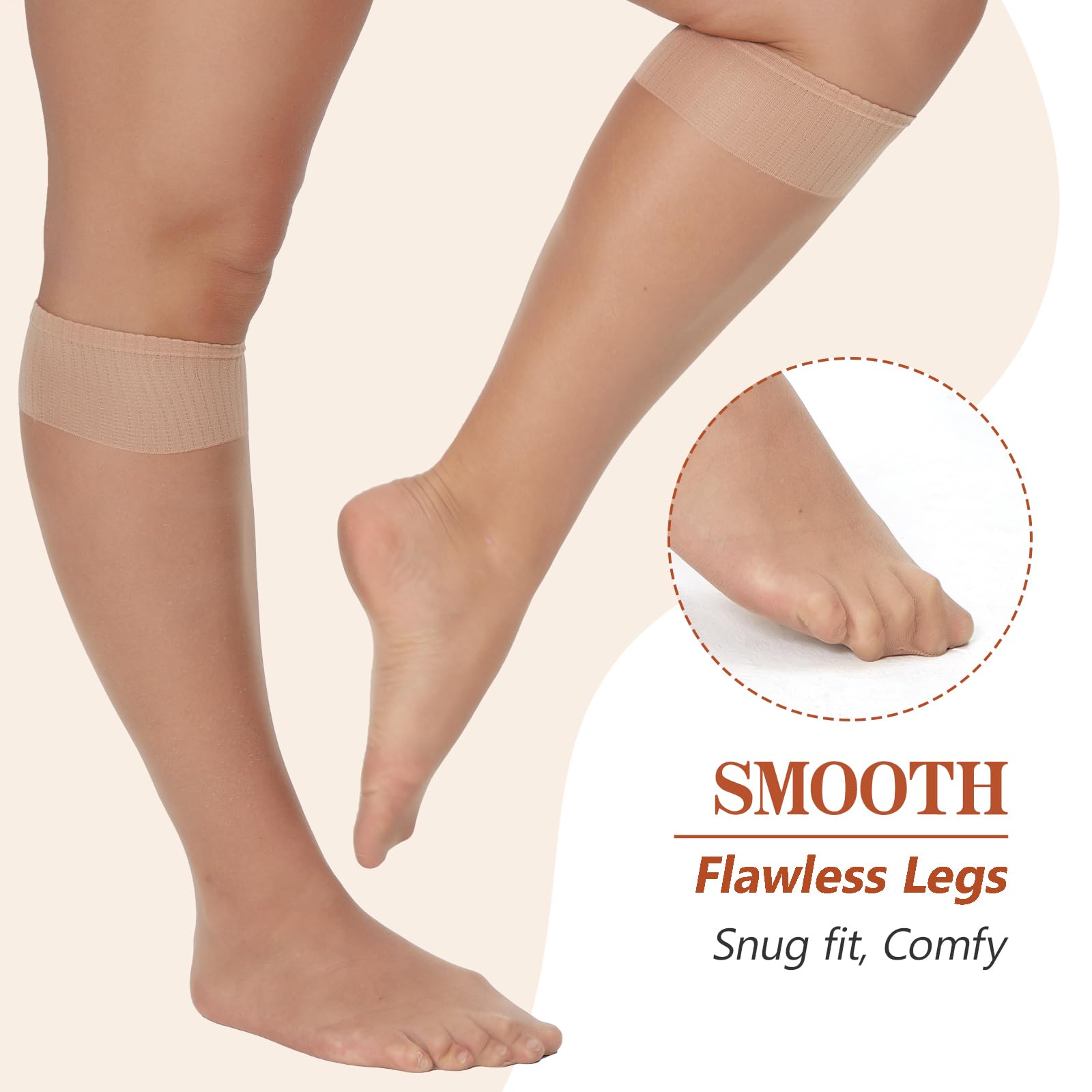 6 Packs Plus Size Knee High Sheer Stockings for Women - Nylon Trouser Socks for Work, Office & Everyday Comfort