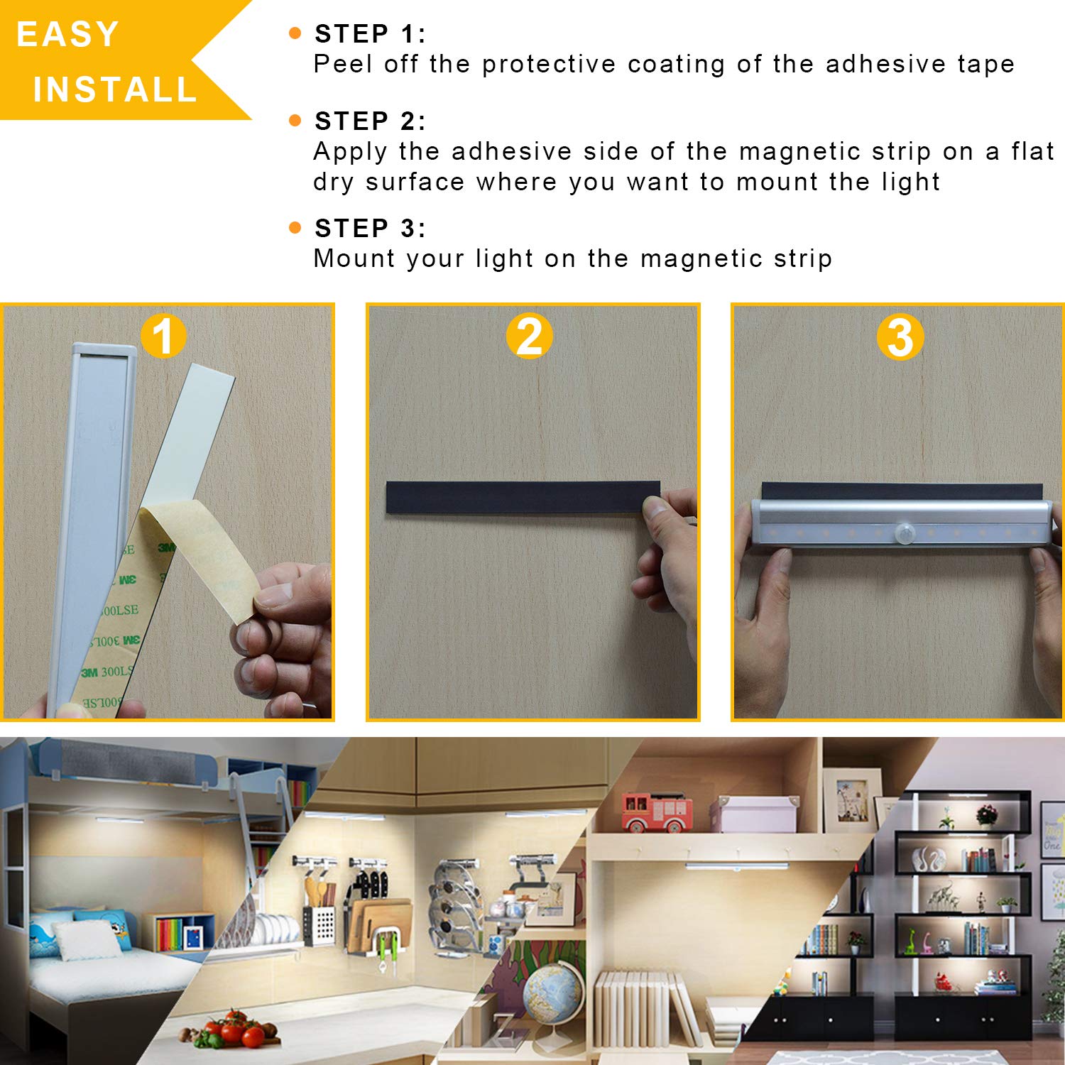 Diomart 20-LED Rechargeable Wireless Closet Light with Remote & Touch Control - Under Cabinet Lighting for Kitchen, Wardrobe, Stairs, Hallway - Stick Anywhere Night Light Bar (1 Pack) - Perfect for Bedrooms, Closets & Dark Spaces