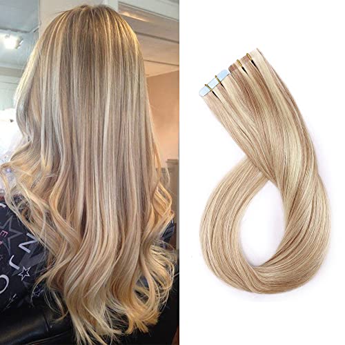 Premium Benehair Remy Tape-in Hair Extensions 22 Inch 100g - 100% Human Hair Ash Blonde & Bleach Blonde Seamless Skin Weft (#18P613, 40pcs) for Natural Volume & Length - Perfect for Parties, Weddings & Daily Styling