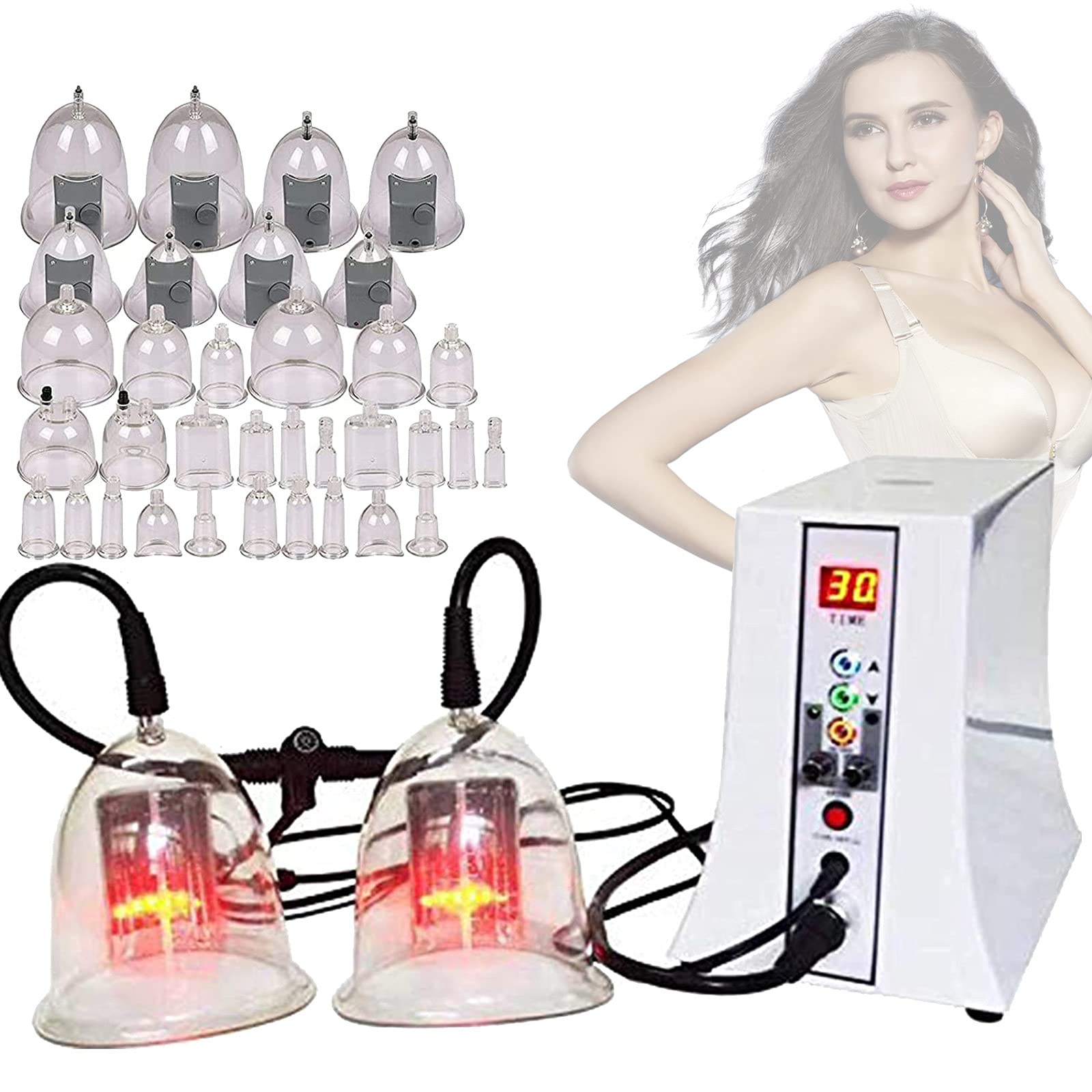 Electric Hip Expansion Vacuum Cupping Massager with Pump - WESD Hip Shaping & Breast Enhancement Device for Body Contouring, White | Perfect for Home Spa, Postpartum Recovery & Fitness Routines