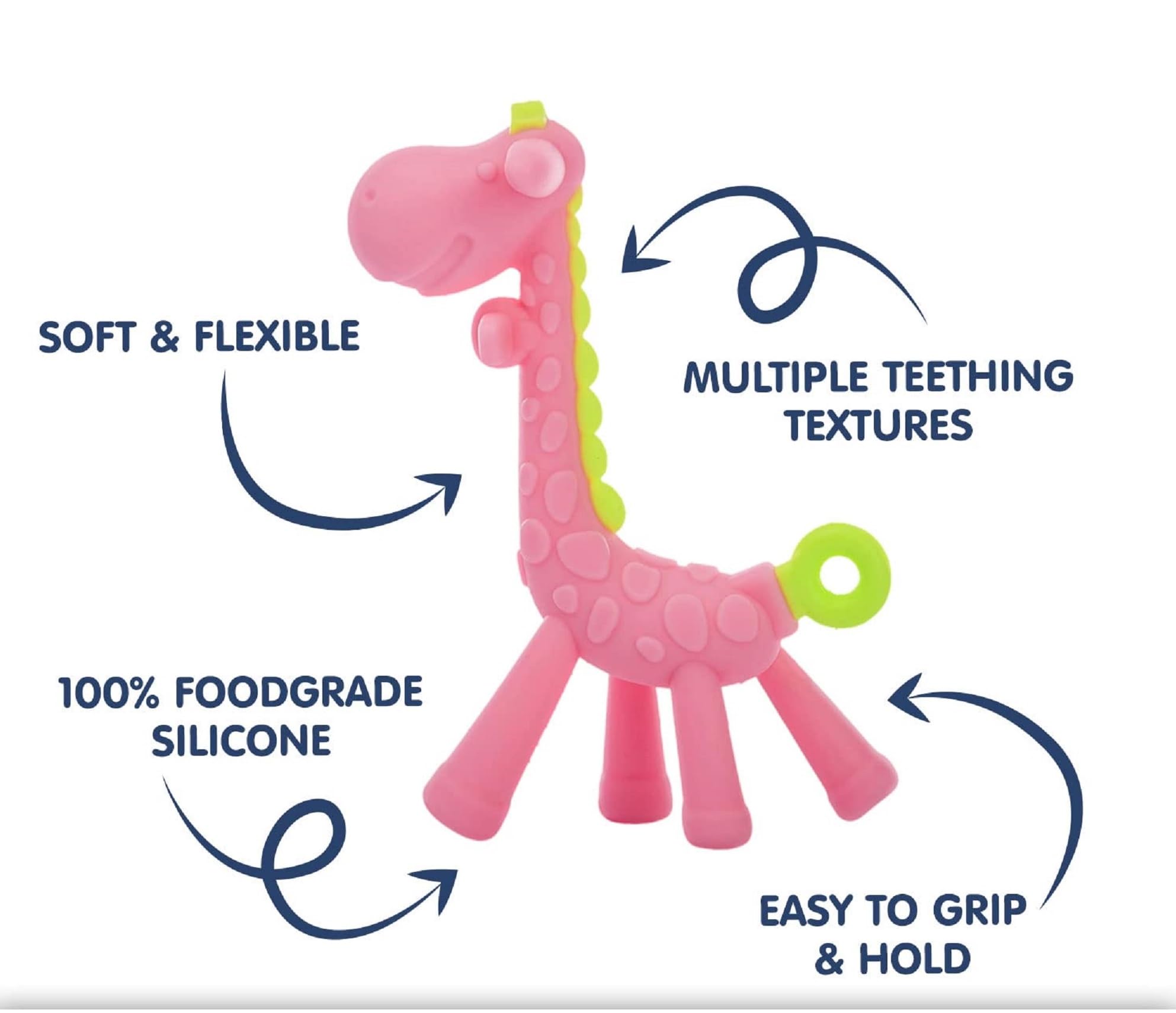 BabyGo Silicone Giraffe Teether - Soothing Teething Toy for Infants & Toddlers, BPA-Free Chewable Handheld Soother (Pink) - Perfect for On-the-Go Relief & Sensory Play