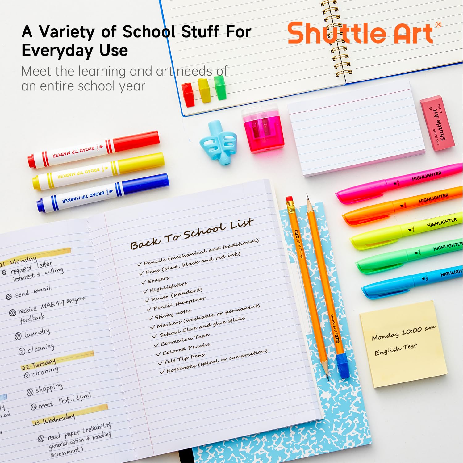 Shuttle Art 102-Piece Back to School Supplies Kit for Kids - Pencils, Pens, Markers, Erasers, Notebooks & Folders - Essential School Supply Box for Grades K-5 - Perfect for Classroom, Homeschool & Homework Organization