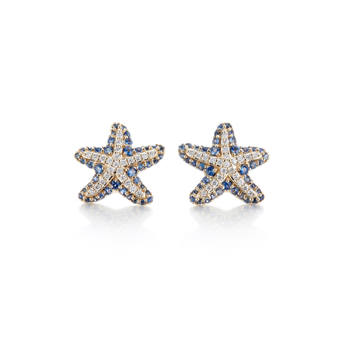Exquisite Sapphire & Diamond Starfish Earrings - Elegant Jewelry for Women - Perfect for Beach Weddings, Summer Parties & Gift Giving