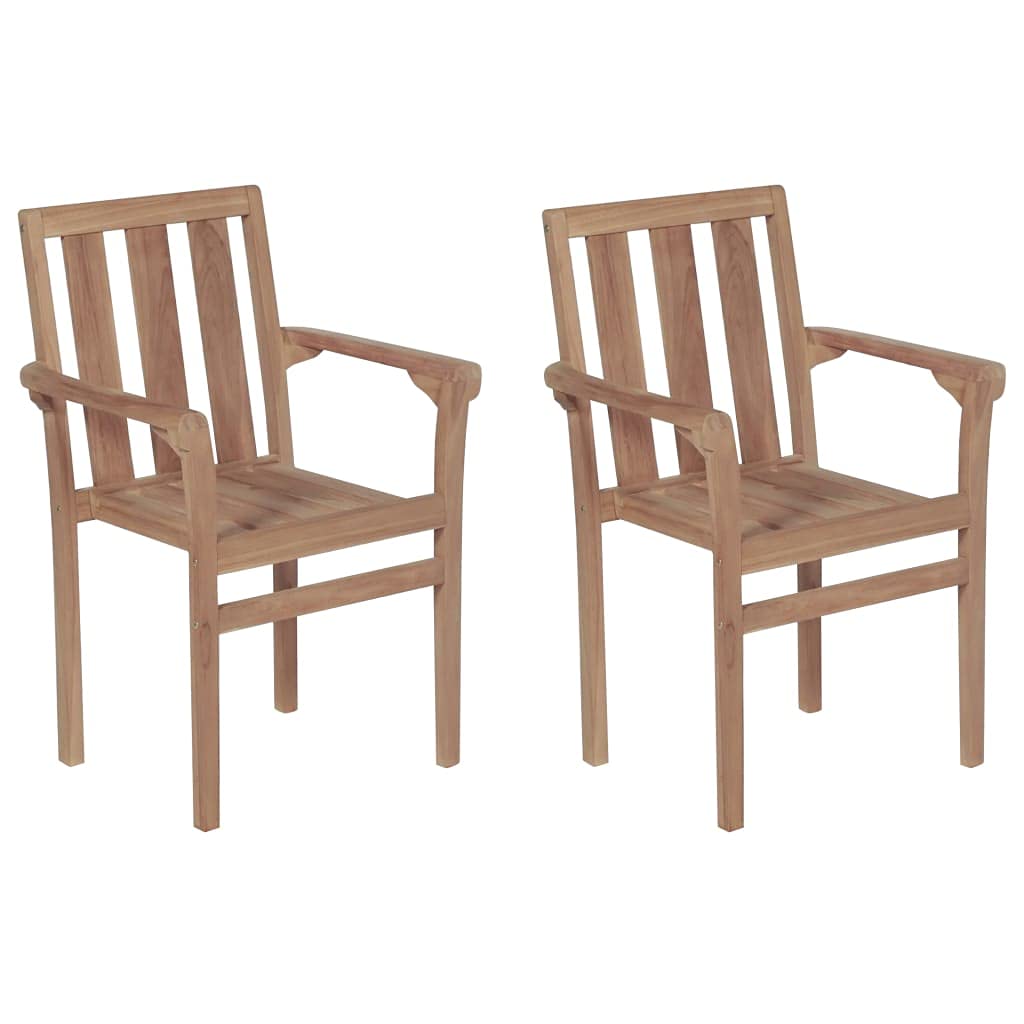 Premium Teak Wood Patio Chairs Set of 2 - Stackable Outdoor Lounge Seating with Cream White Polyester Cushions for Garden, Deck, Poolside & Backyard Relaxation