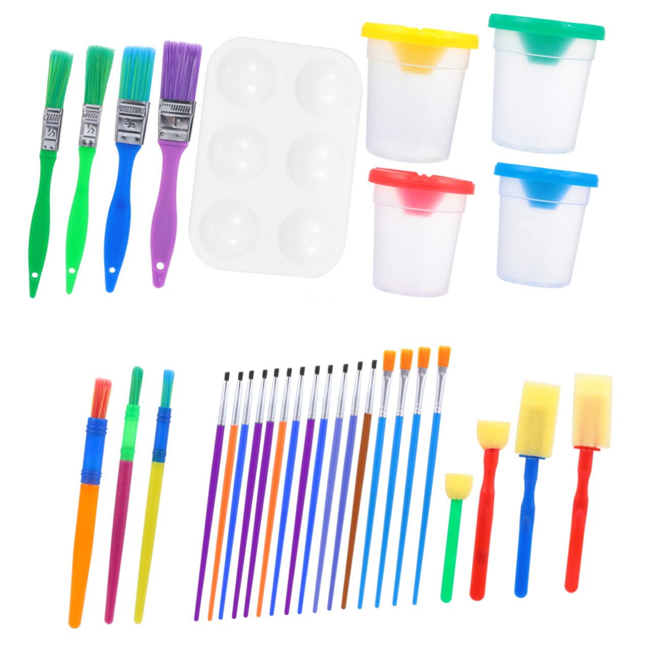 CORHAD 12-Piece Kids Oil Painting Brush Set with Spill-Proof Paint Cups - Non-Toxic Art Supplies for Toddlers & Children - Perfect for DIY Crafts, Birthday Parties & Preschool Art Activities