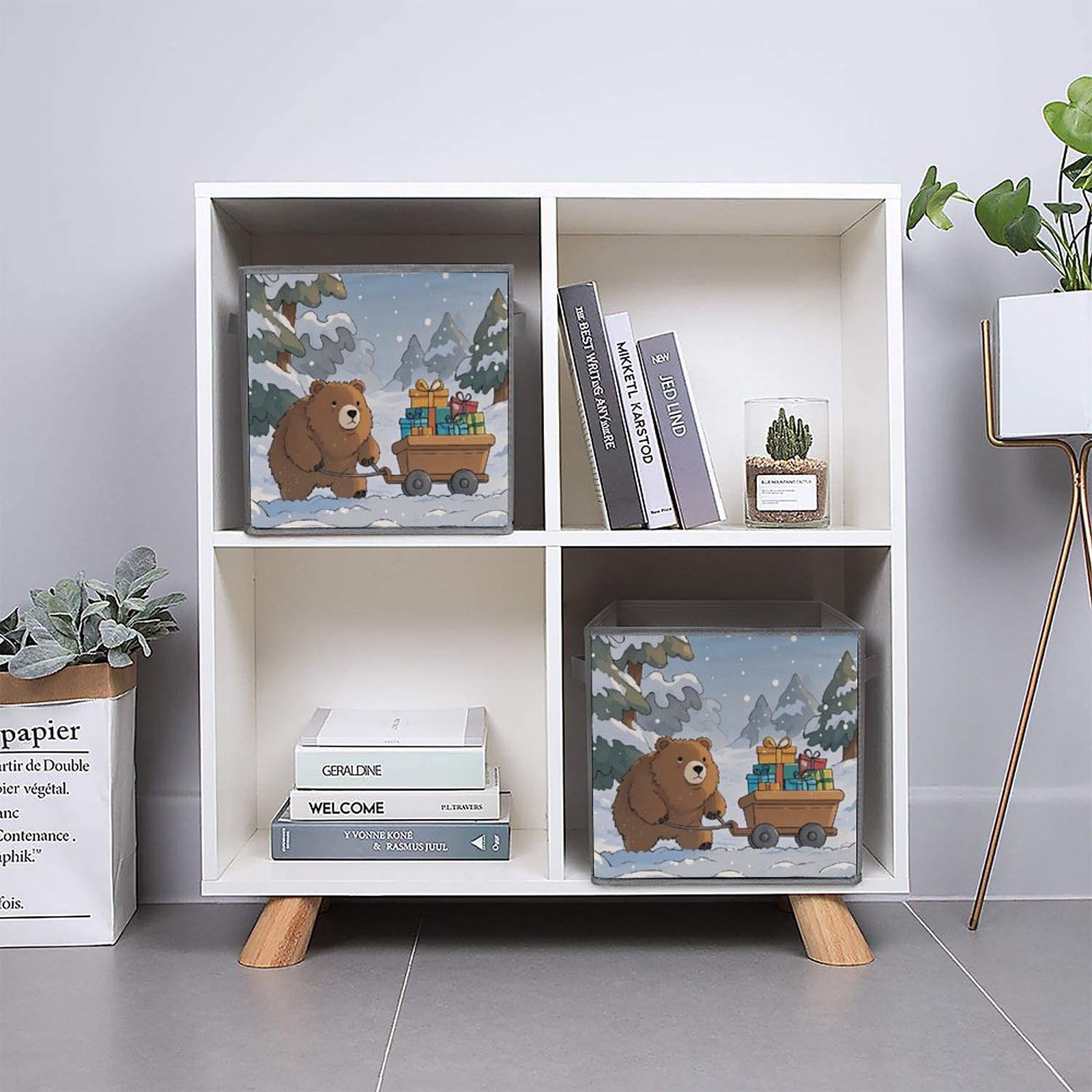 6PCS Foldable Storage Bins with Handles - Large Capacity Bear Printed Storage Boxes & Cubes for Playroom, Office, Home Organization - Perfect for Kids' Toys, Books, Clothes & Household Items Storage
