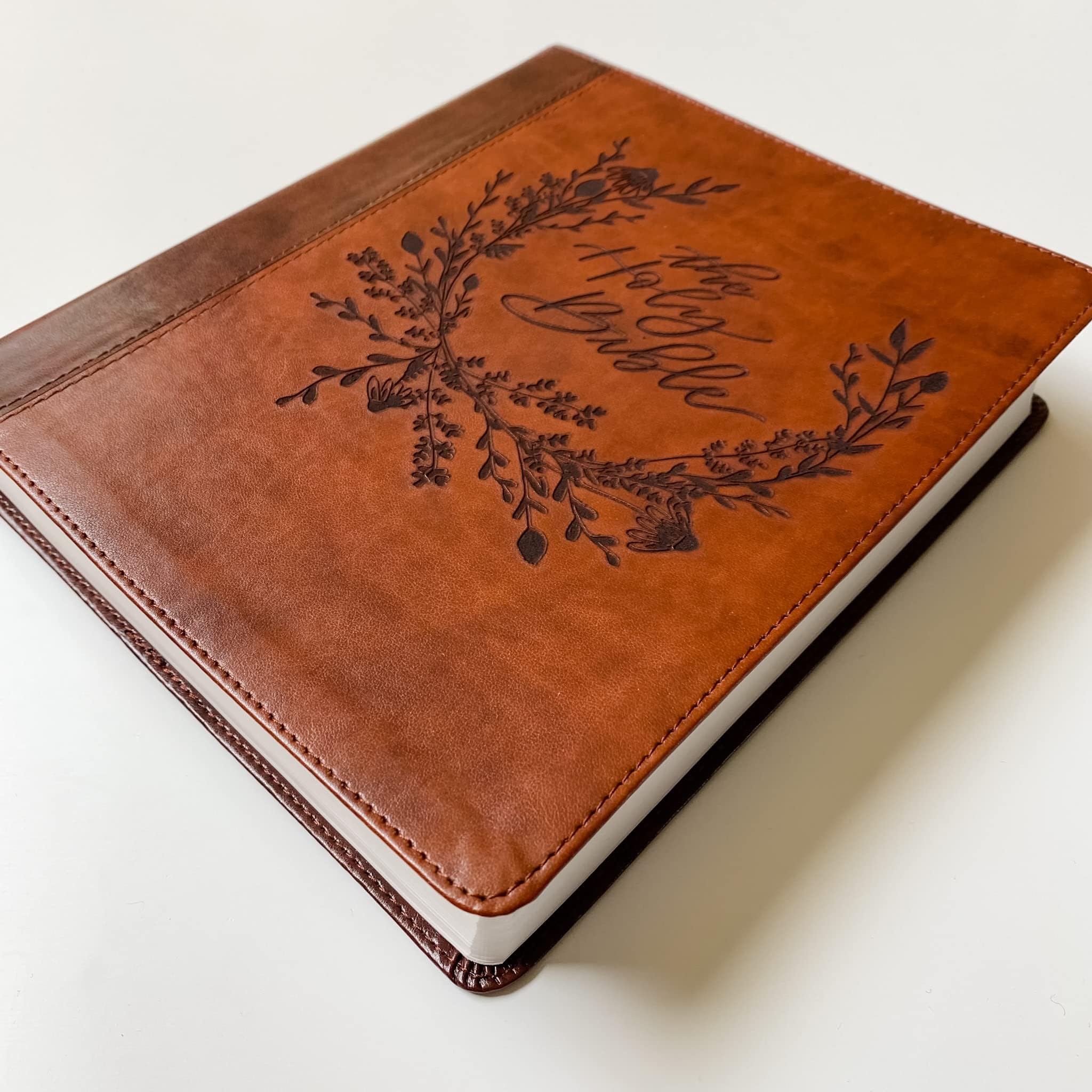 Hand Lettered & Laser Engraved ESV Journaling Study Bible - Personalized Holy Bible with Wreath Design | Custom Name Engraving Available | Perfect for Bible Study, Gift Giving & Spiritual Reflection