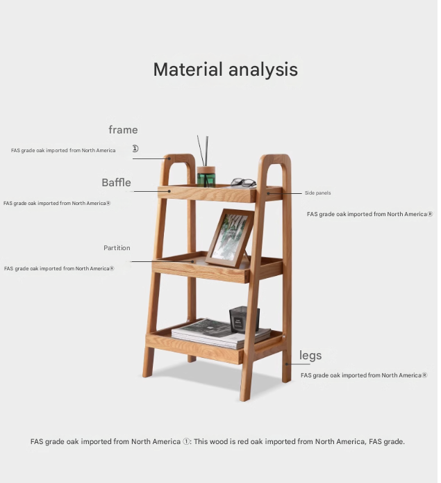 Solid Oak Wood Trapezoidal 3-Tier Bookshelf & Side Table - Modern Home Office Storage & Living Room Decor