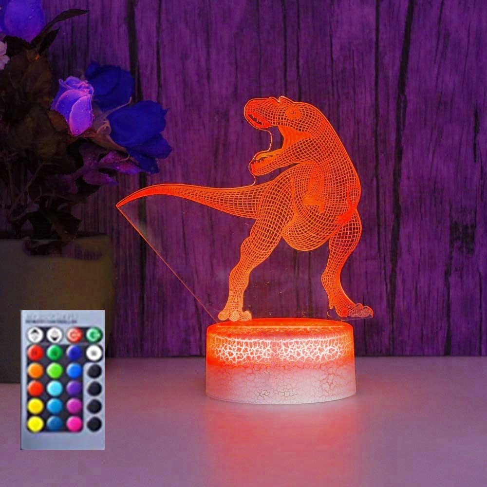 **Jinnwell 3D Dinosaur Night Light - 16 Color Changing LED Illusion Lamp with USB Cable, ABS Base - Perfect for Kids' Room, Nursery, Desk Decor & Gift Ideas**