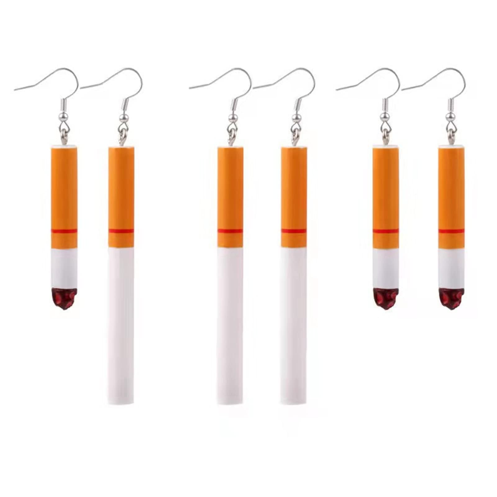 Funny Cigarette Butts Earrings Set - 3 Pairs Punk Drop Dangle Earrings for Women & Men | Unique Unisex Wacky Jewelry Gift | Perfect for Halloween, Cosplay, Parties & Punk Fashion