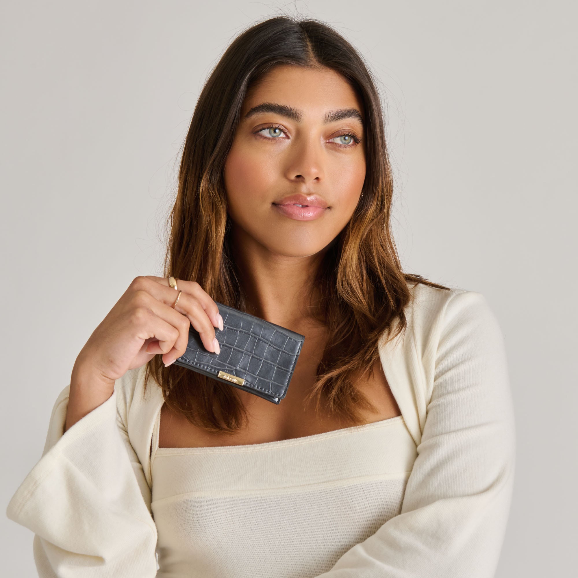 Mini Me Wallet Grey Crocodile Embossed Stella - Stylish & Compact Card Holder for Women, Perfect for Everyday Use, Travel, and Gifting
