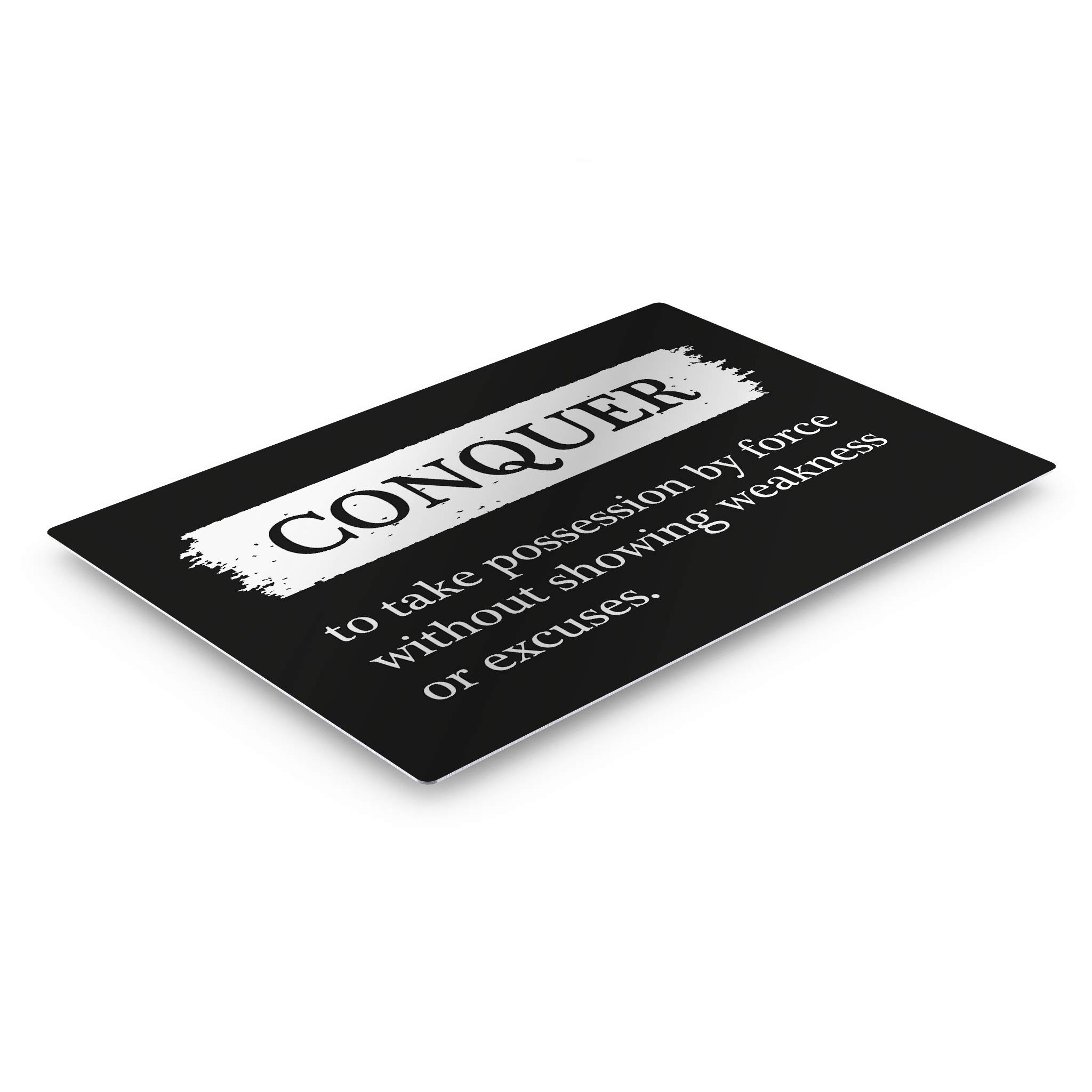Conquer Definition Motivational Metal Wall Art - Black & White Dictionary Print Inspirational Office Decor - Modern Entrepreneur Quote Sign - 30x40 Inch Ready to Hang for Home, Office or Gift