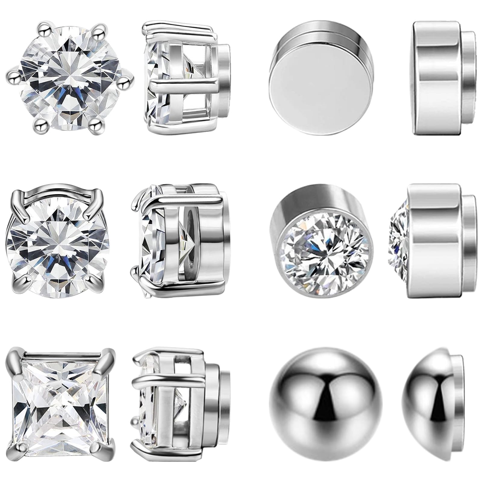 NEWITIN 6 Pairs Stainless Steel Magnetic Nose Stud Rings for Women - Non Piercing Clip On Nose Rings with Cubic Zirconia - Hypoallergenic Fake Nose Jewelry for Everyday Wear & Special Occasions