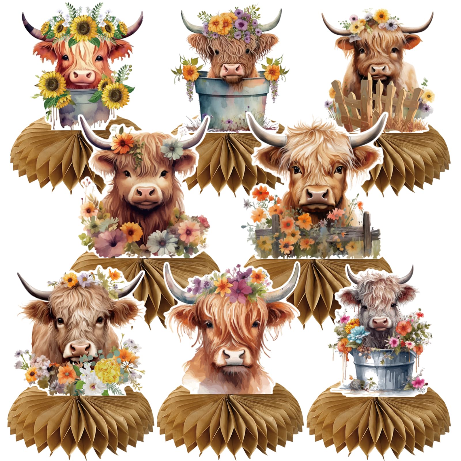 Highland Cow Party Decorations Set - Chic Brown Farm Animal Birthday & Baby Shower Table Centerpiece with Honeycomb Flowers | Perfect for Farm-Themed Parties, Rustic Weddings, and Nursery Decor