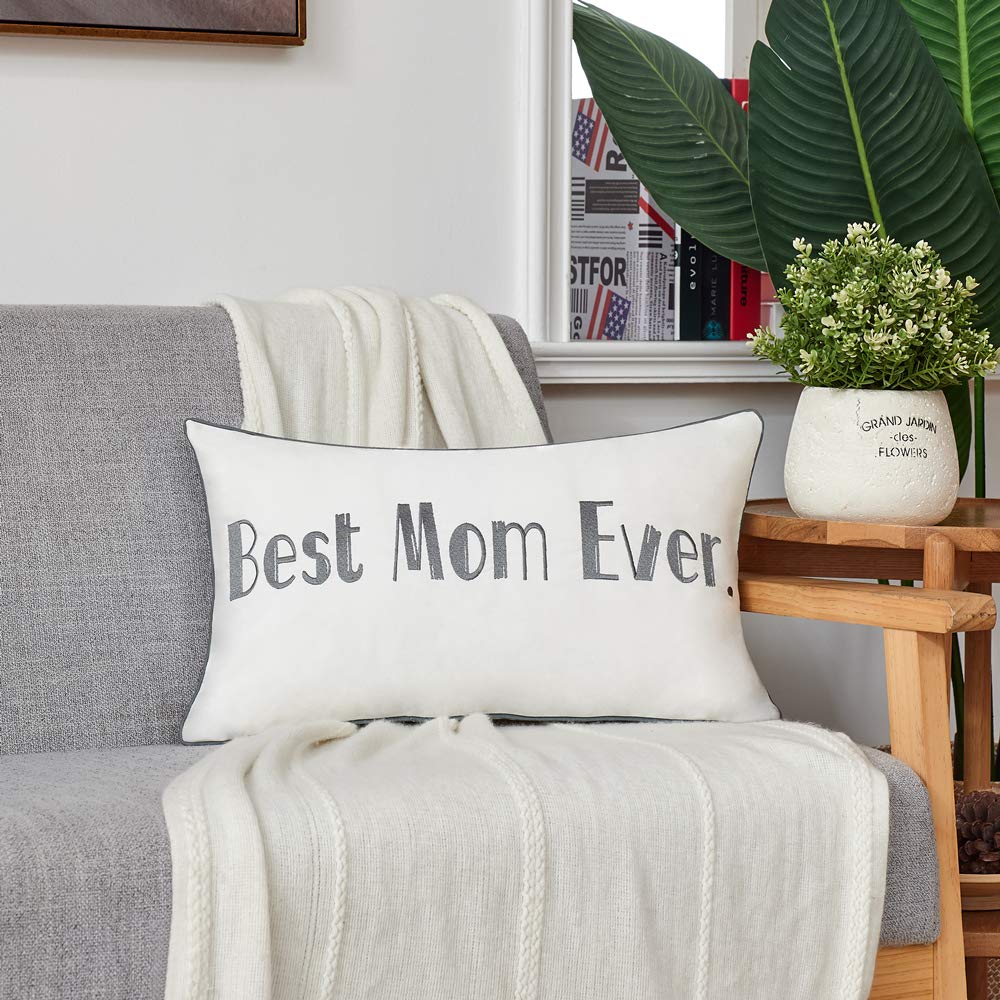 Best Mom Ever Gifts - 12x20 Inch Lumbar Pillow Cover for Mother's Day & Birthday - Thoughtful Present from Son or Daughter - Perfect for Home Decor, Sofa & Bed Comfort