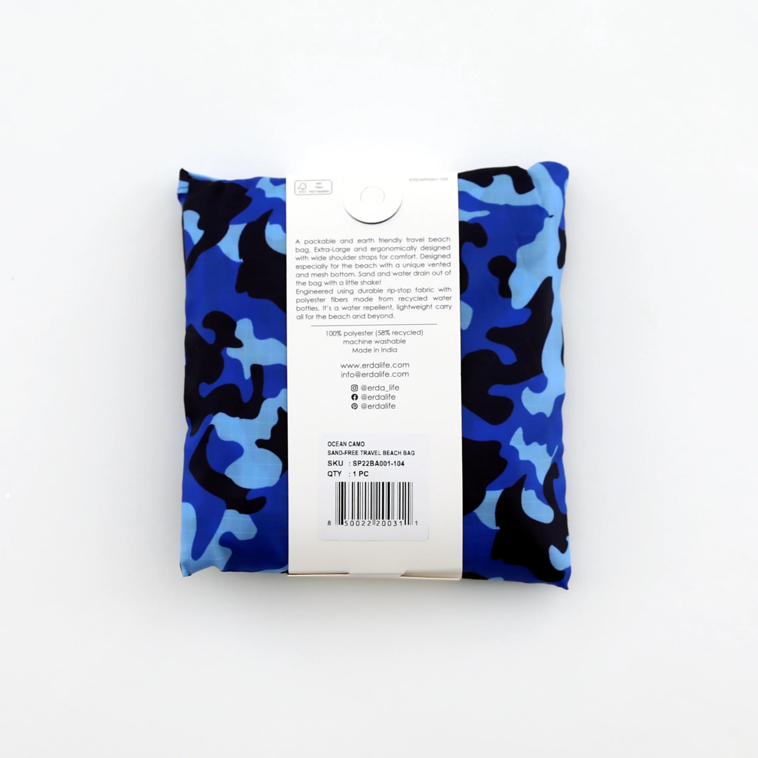 Eco-Friendly Sand-Free Travel Beach Bag - Made from Recycled Water Bottles, Ocean Camo Design | Perfect for Beach Trips, Poolside Lounging & Outdoor Adventures