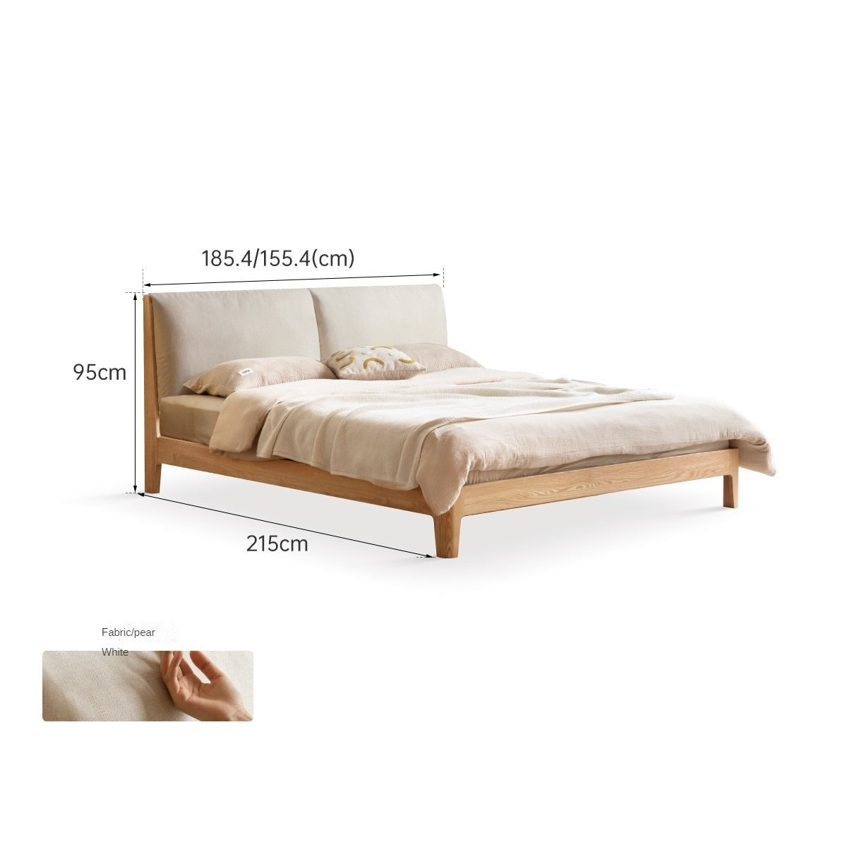 Solid Oak and Black Walnut Wood Fabric Soft Bed - Premium Handcrafted Wooden Bed Frame for Bedroom, Durable and Stylish Home Furniture for Master Bedroom, Guest Room, or Kids Room