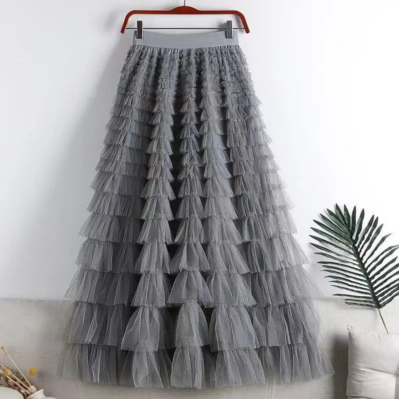 Elegant Women's High Waist Tulle Ball Gown Long Skirt - Pleated Tutu Skirt for Dating, Parties & Special Occasions | Wild Mesh Maxi Skirt for Formal Events & Evening Wear