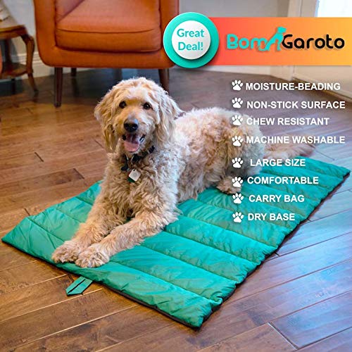 Bom Garoto Waterproof Portable Pet Mat - 46.5 x 33 Inch Dog Bed & Cat Mat for Crate, Cage, Travel, Camping | Soft Washable Pet Bed for Small, Medium & Large Dogs with Carry Storage Bag | Perfect for Home, Car, Outdoor & Fireplace Use
