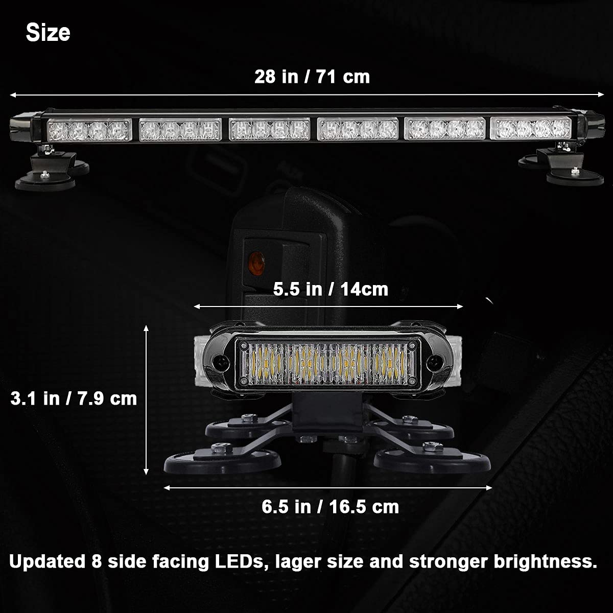 WOWTOU 56 LED Red & White Emergency Light Bar with Strong Magnetic Base - Strobe Beacon for Volunteer Firefighter, First Responder Vehicles, Trucks & POVs | Roof Safety Flashing for Emergency Scenes & Night Operations