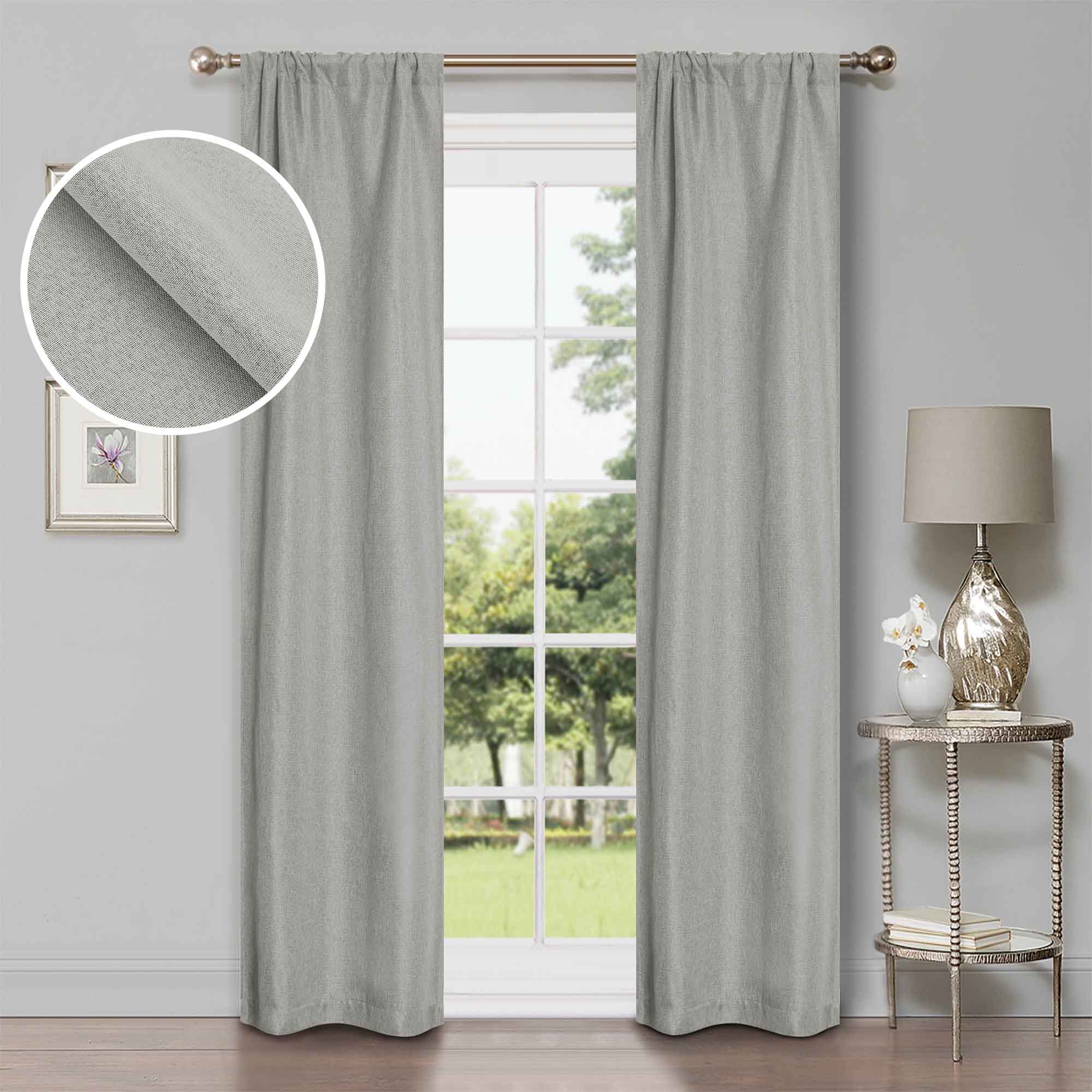 Linen Pattern Blackout Curtains Set of 2 Panels - 100% Room Darkening, Washable Fabric for Bedroom & Living Room - Noise Reducing & Energy Saving Window Treatment (26