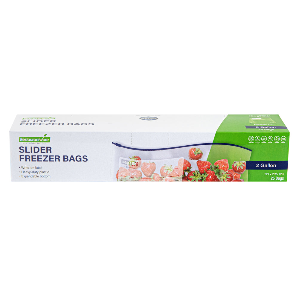 BPA-Free 2 Gallon Clear Plastic Slider Freezer Bags with Expandable Bottom & Write-On Labels - 25 Count Box (13x5x15 inches) - Perfect for Meal Prep, Freezing & Food Storage