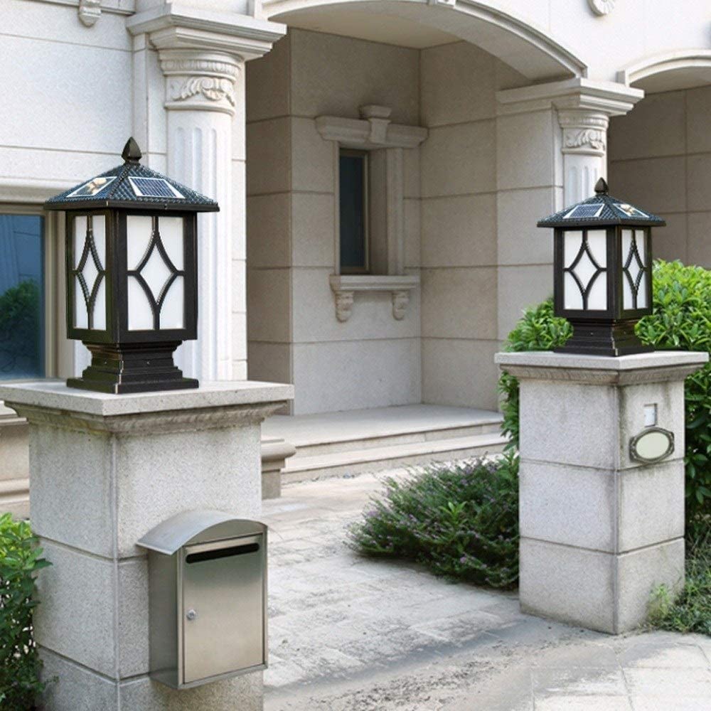 Vintage Black Solar Post Lights Outdoor - Super Bright LED Column Headlight with Glass Shade, IP65 Waterproof, Aluminum Alloy Anti-Rust for Garden, Patio, Pathway, and Driveway Lighting