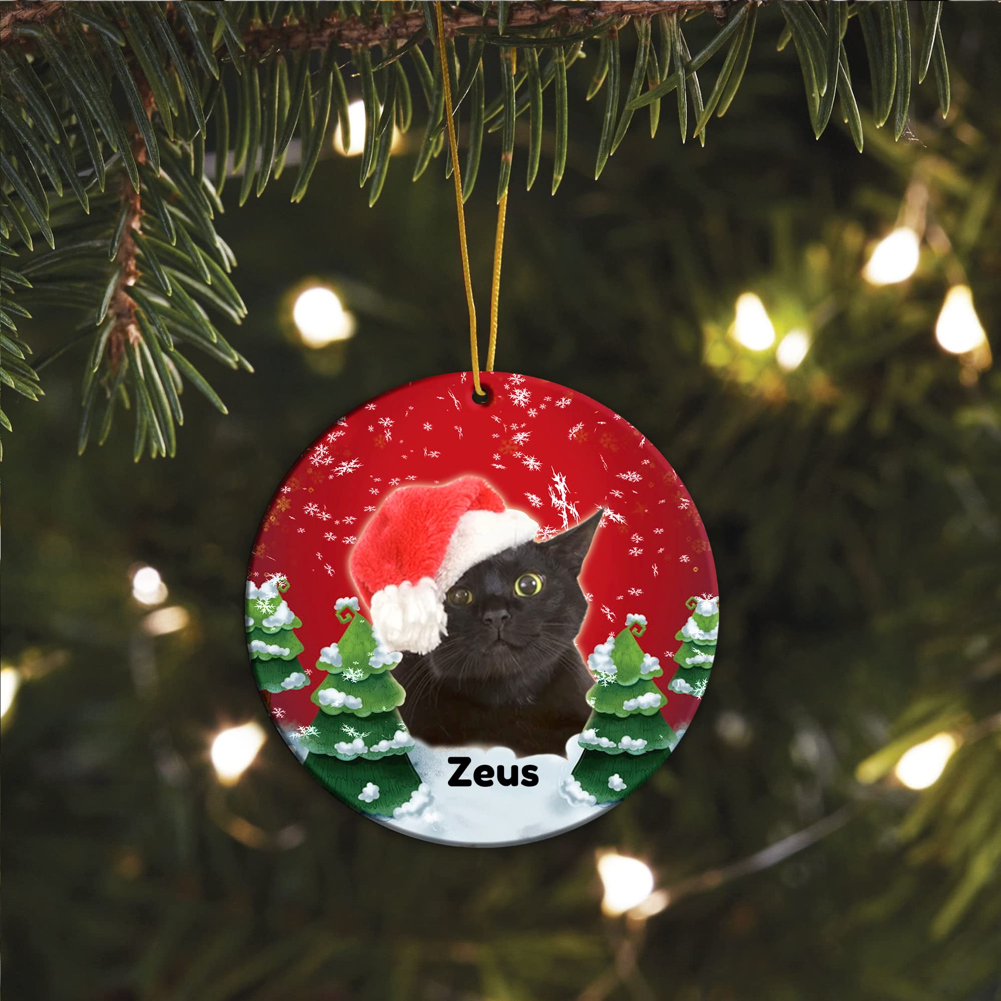 Personalized Black Cat Christmas Ceramic Ornament - Custom Name Cat Xmas Tree Decor, Cute Holiday Hanging Ornament for Cat Lovers - Perfect Gift for Christmas Tree, Home Decor & Cat Enthusiasts