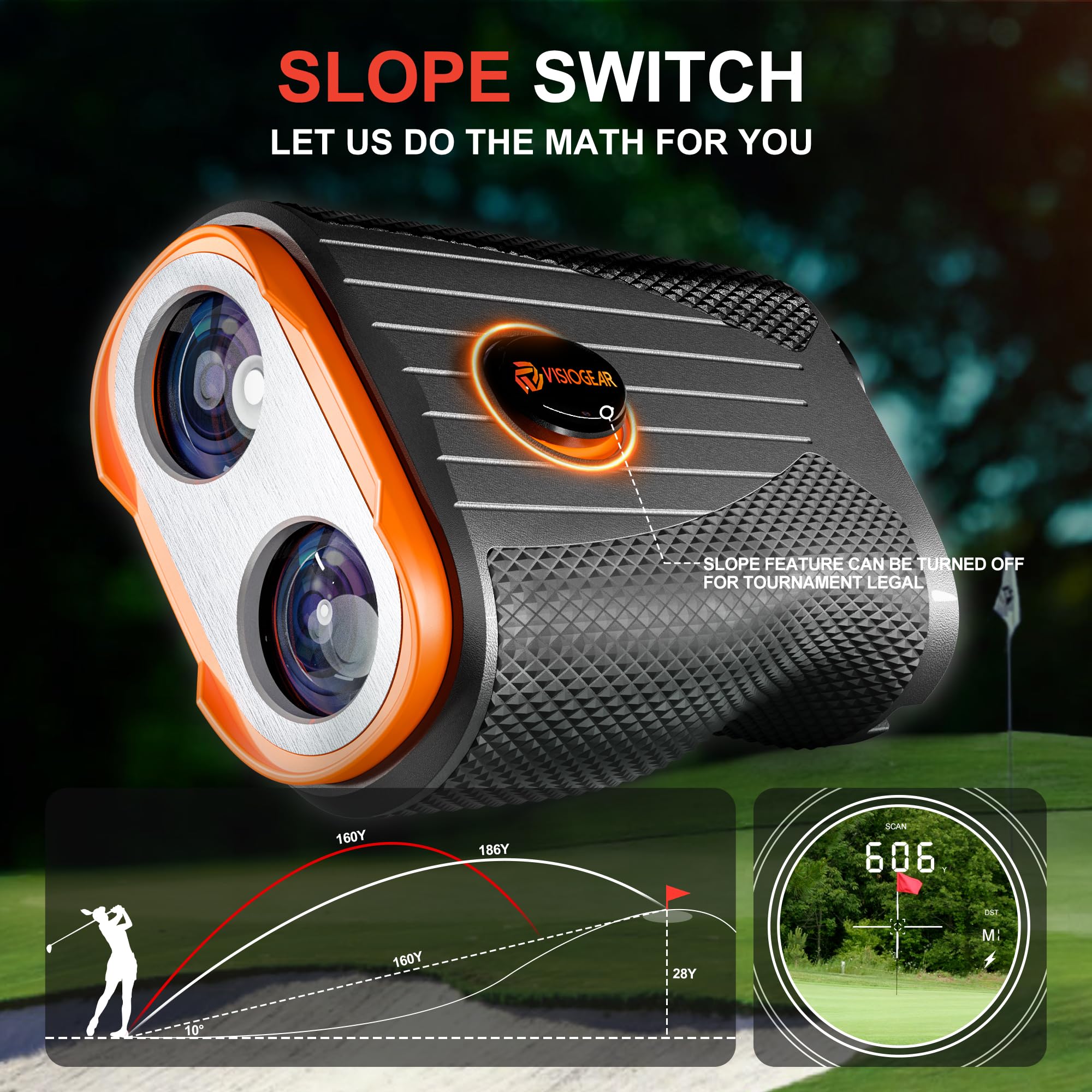 Precision Golf Rangefinder with Slope - 1200 Yard Laser Distance Finder, 7X Magnification & Flag Lock Vibration - Rechargeable Golf Accessories for Men - Perfect for Course Play & Tournament Practice