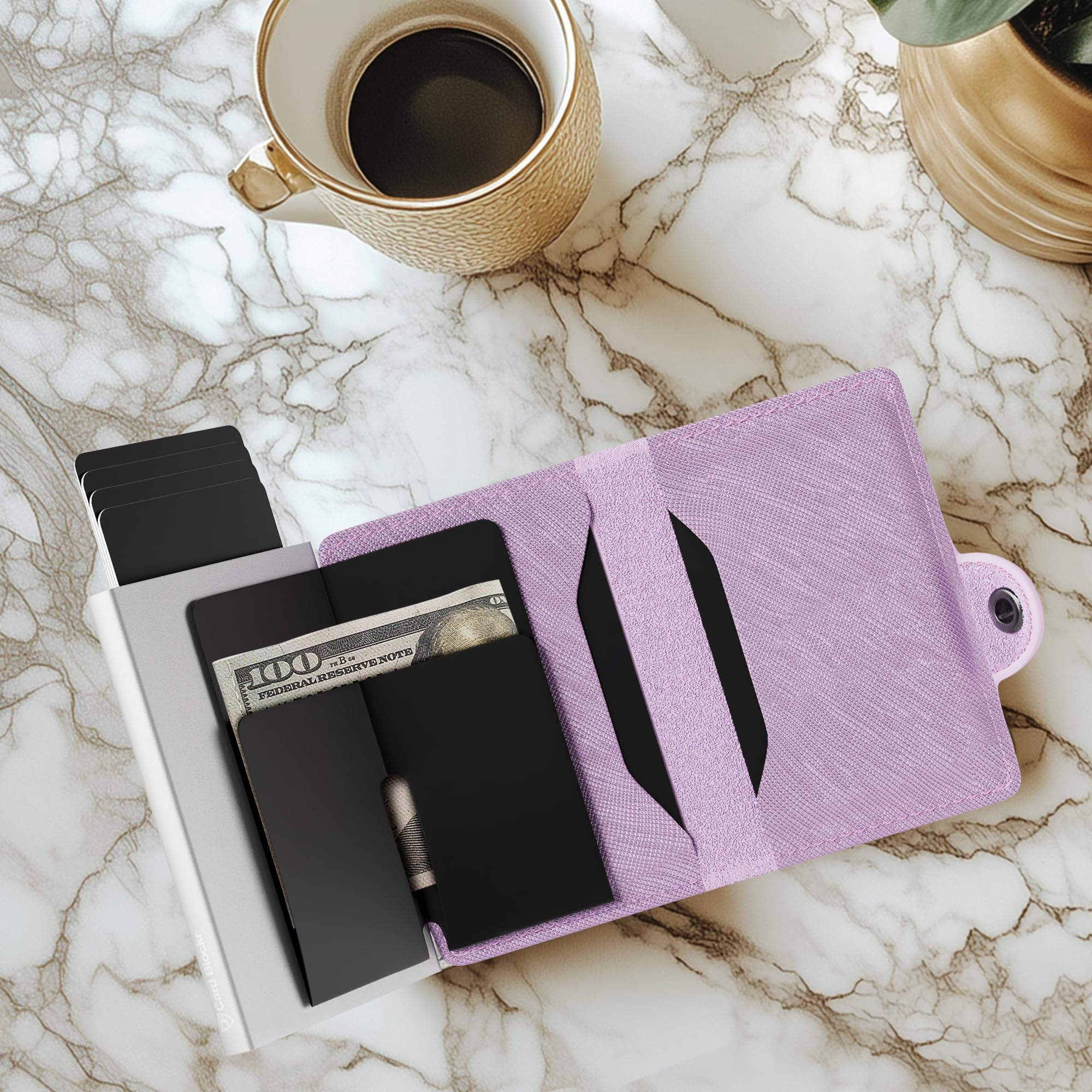 Women's Slim RFID Blocking Wallet - Light Pink PU Saffiano Leather Card Holder for Small Purses | Compact Pop-Up Design with Anti-Theft Protection | Perfect for Everyday Use, Travel & Minimalist Lifestyle