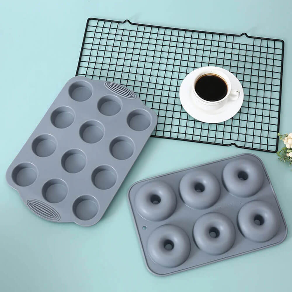 Non-Stick Silicone Donut and Muffin Baking Pan Set - 6-Cup Durable Bakeware for Cupcakes, Cakes & Desserts - Perfect for Home Baking, Parties & Holiday Treats