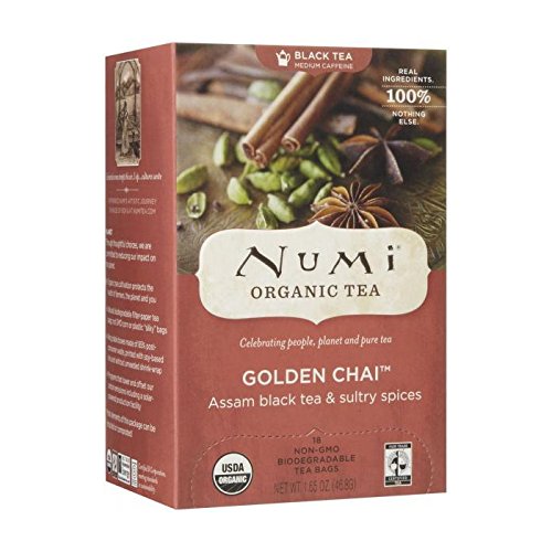 Numi Organic Golden Chai Black Tea - 18 Tea Bags (Pack of 6) | Caffeine-Free Herbal Blend | Perfect for Relaxation, Morning Boost & Afternoon Tea Time
