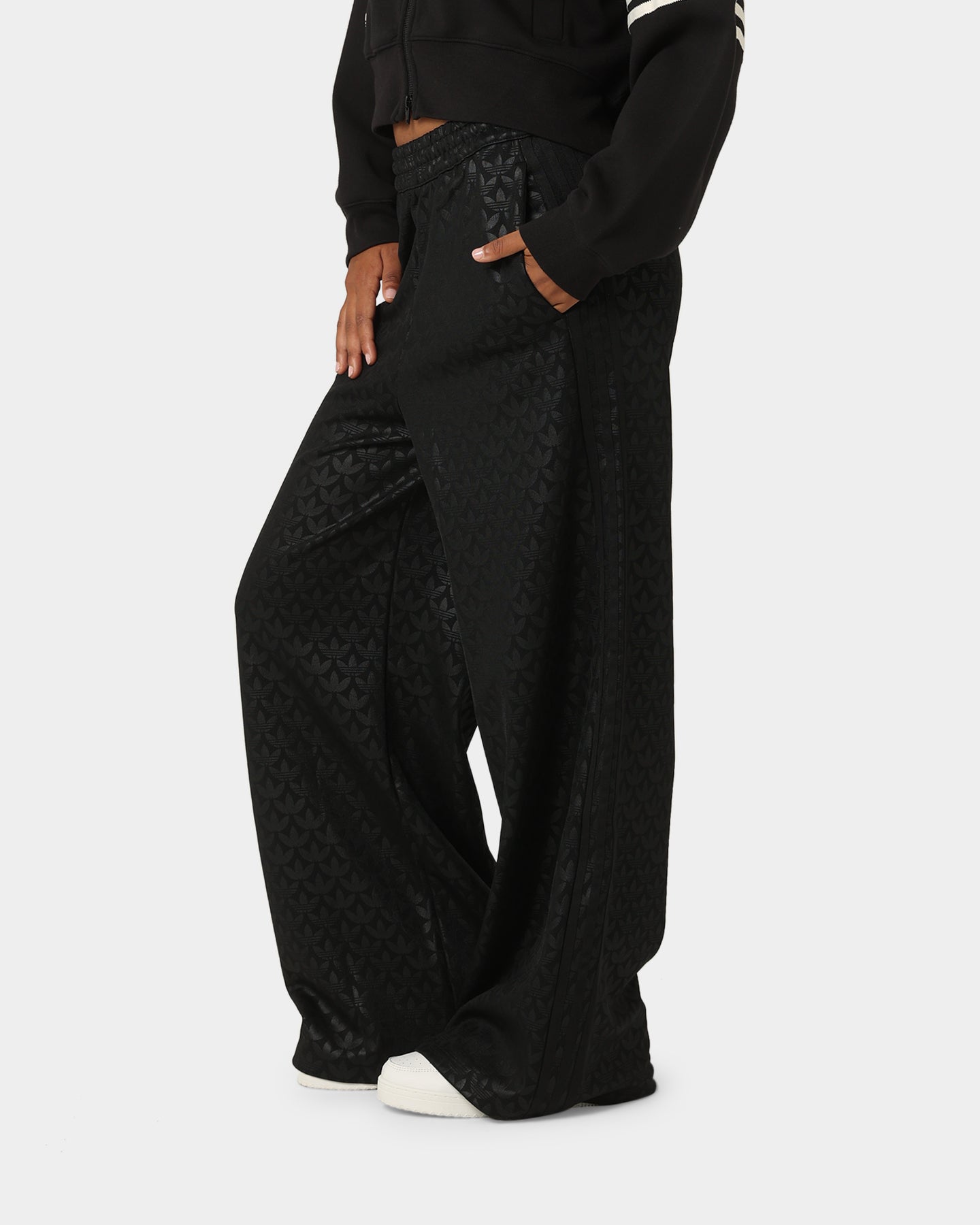 Adidas Women's All Over Print Athletic Track Pants - Black - Comfortable Workout & Lounge Pants for Running, Yoga, and Casual Wear