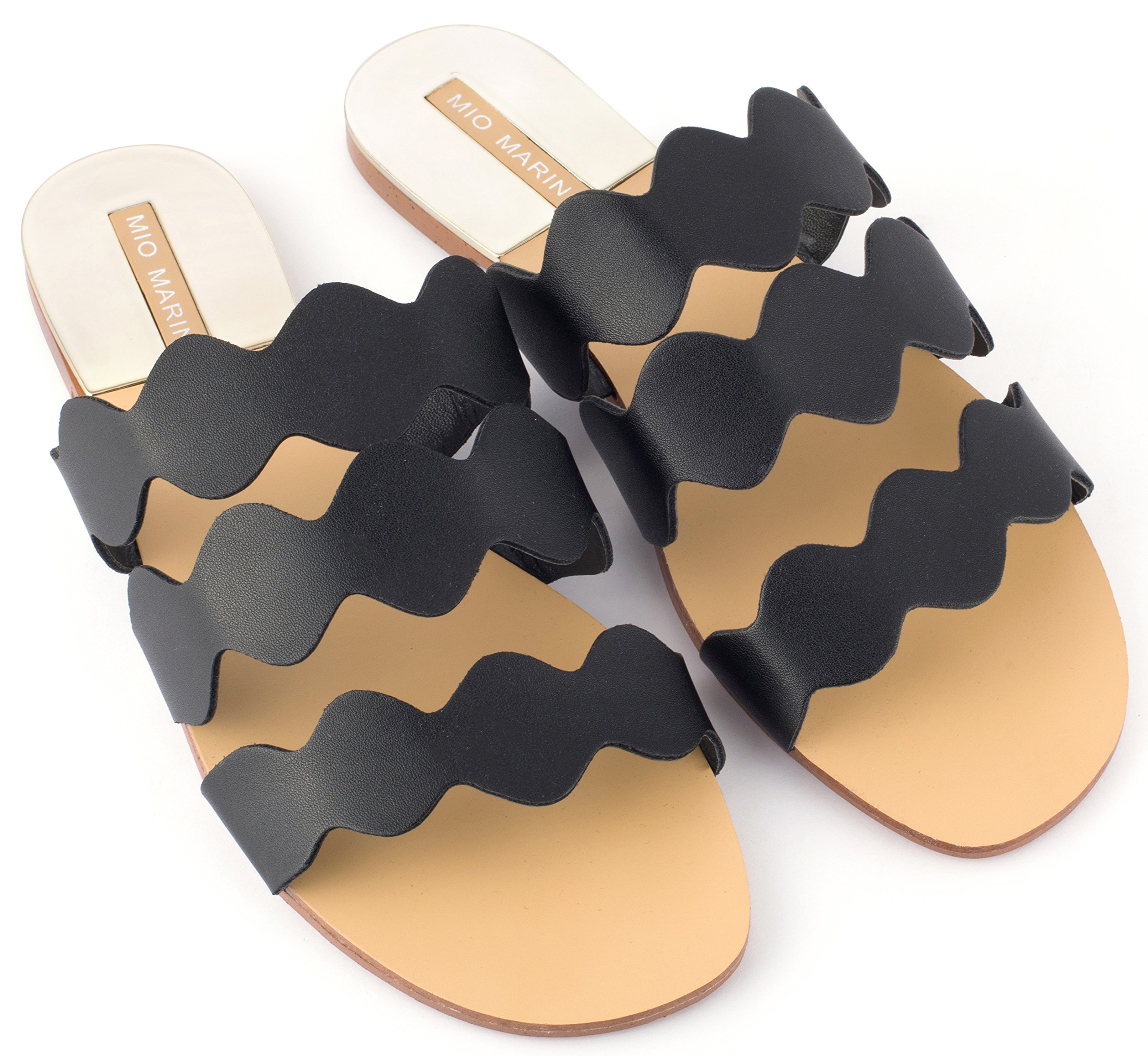 Mio Marino Women's Slide Sandals - Frill Scalloped Summer Slides with Gift Box | Comfortable Casual Beach Sandals for Women, Perfect for Vacation, Poolside & Everyday Wear