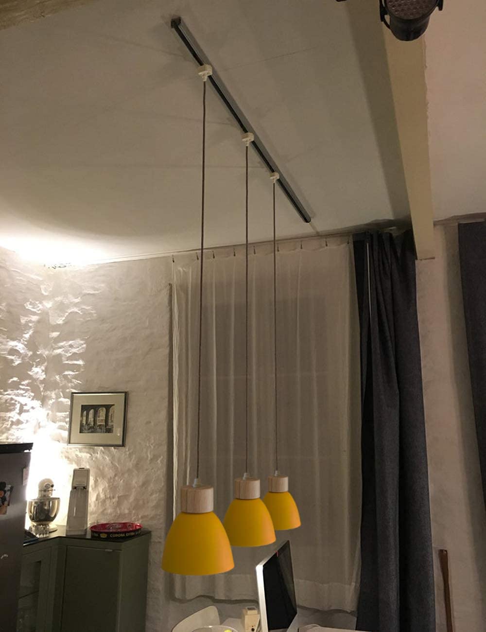 Dimmable 3-Lights J-Type Track Lighting Fixture with Macaron Aluminum Shade - 24 Inch Yellow | Modern Pendant Light for Kitchen, Dining Room & Retail Spaces
