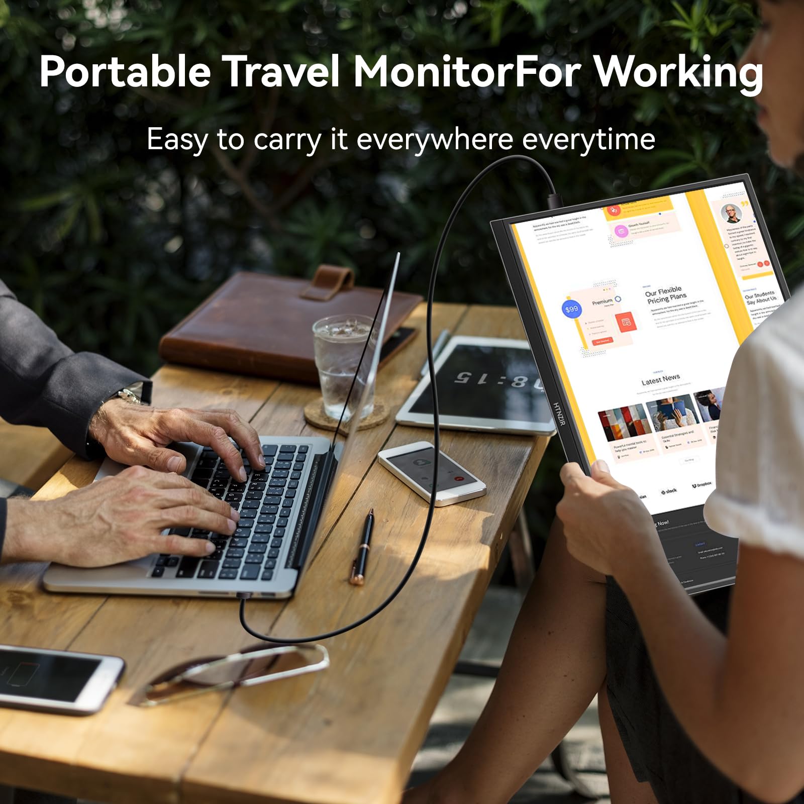 16 Inch Portable Monitor with 1920x1200 IPS Display - USB-C & HDMI Plug and Play Travel Monitor for Laptop, Mac, PC, Phone, PS5, Xbox & Switch - Ultra Slim Lightweight Design with Built-in Speakers for Work, Gaming & Entertainment On-The-Go