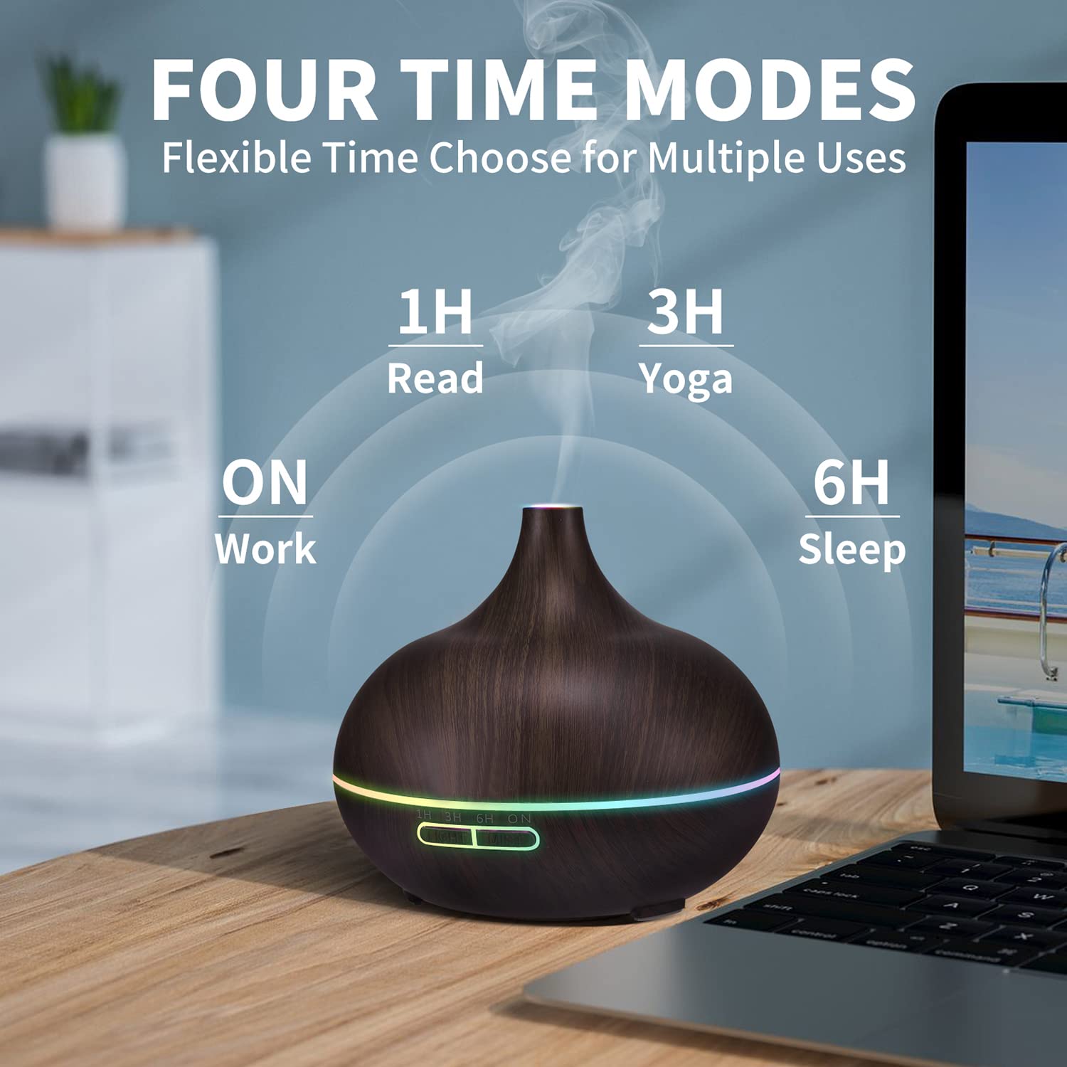 Ultrasonic Essential Oil Diffuser Humidifier - 4 Timer Settings & 7 Color LED Lights for Aromatherapy | Perfect for Home, Office, Yoga, Spa, Nursery & Study Room Relaxation
