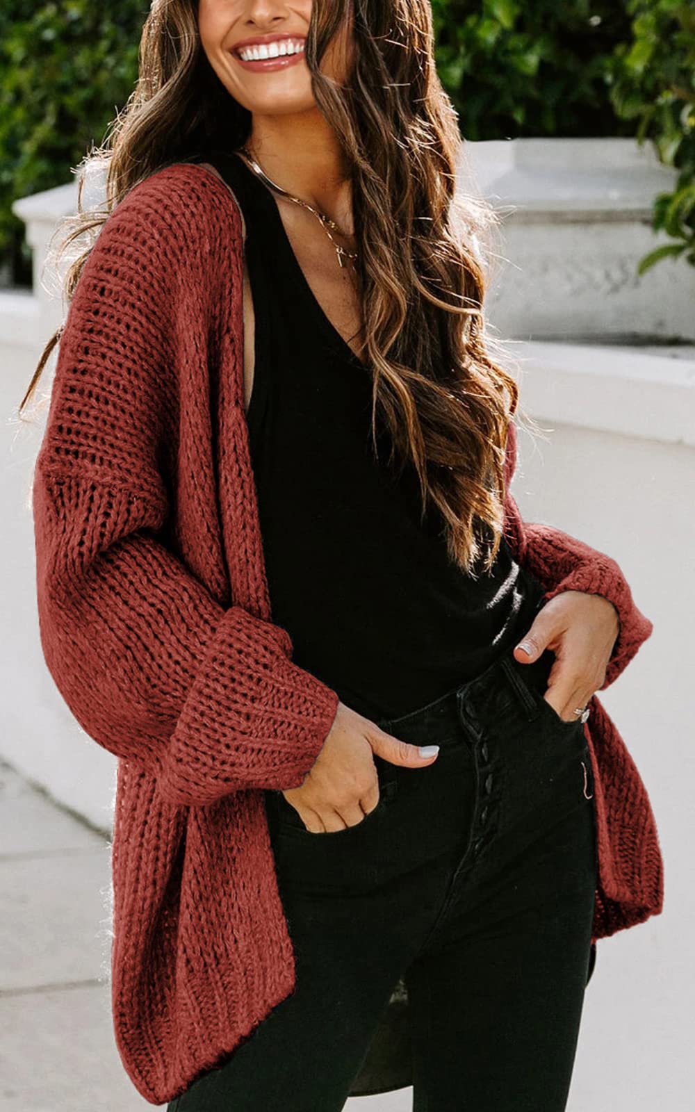 PRETTYGARDEN Women's Soft Long Sleeve Open Front Knit Cardigan Sweater - Loose Draped Coat for Casual Outfits, Office Wear & Layering in Fall/Winter