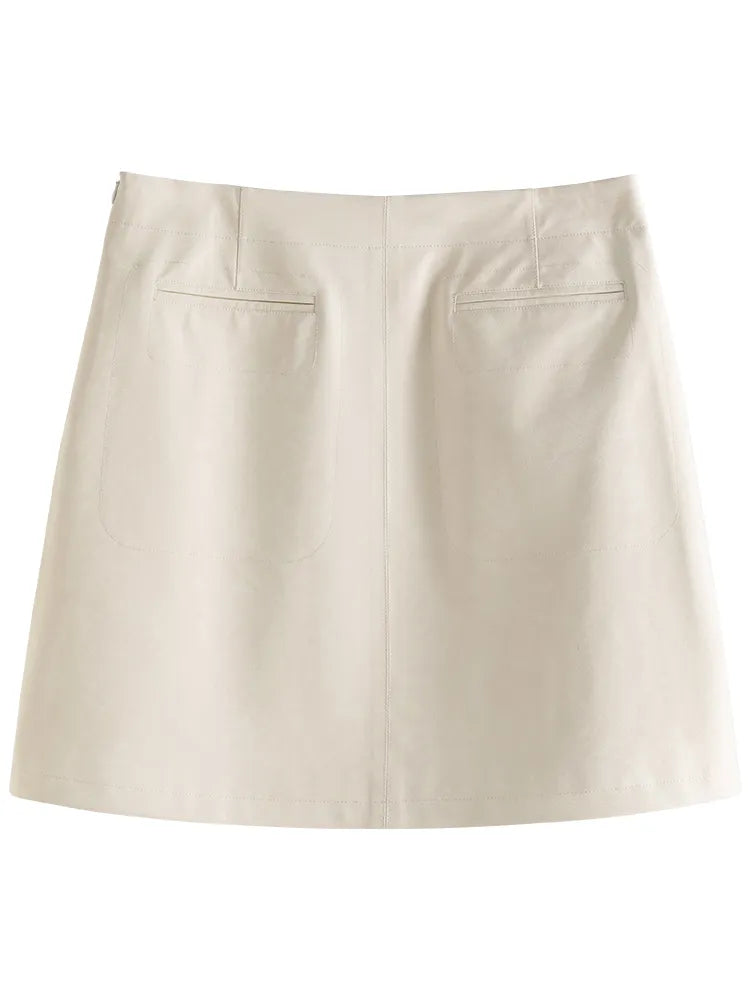 DUSHU High Waist A-Line PU Mini Skirt for Women - Brown Knee-Length Zipper Waist Skirt | 2024 Fall Fashion, Office Commute & Night Out Outfits