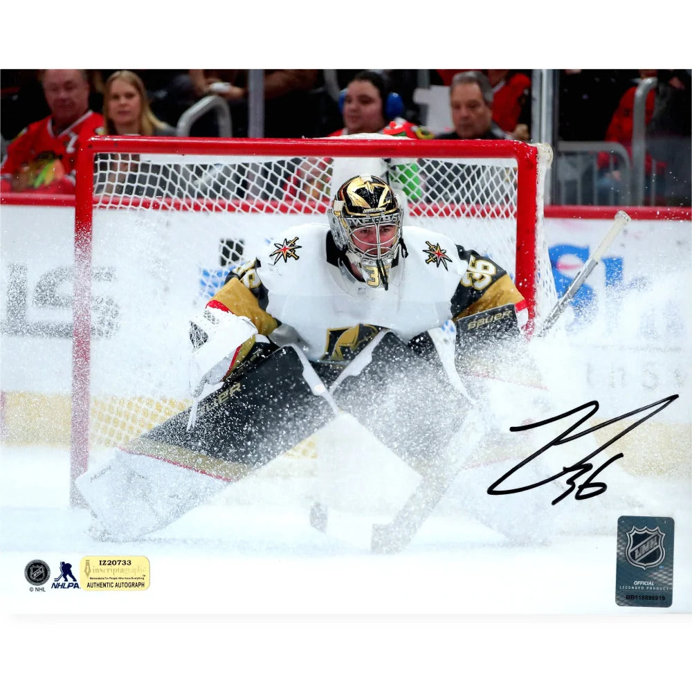 Logan Thompson Autographed Vegas Golden Knights 8x10 Photo with IGM COA - Signed Hockey Memorabilia for Collectors & Fans - Perfect for Man Cave, Sports Room Decor or Gift for NHL Enthusiasts