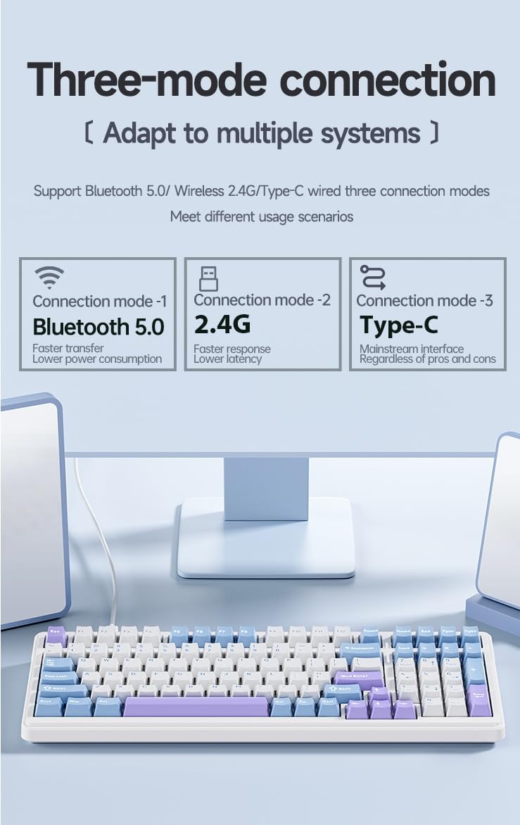 Aula F99 Mechanical Gaming Keyboard - 96% Layout, Gasket Mount, Hot-Swappable, RGB Backlit, Linear Switch, PBT Keycaps (Blue) - Perfect for PC, Mac Gaming & Office Work