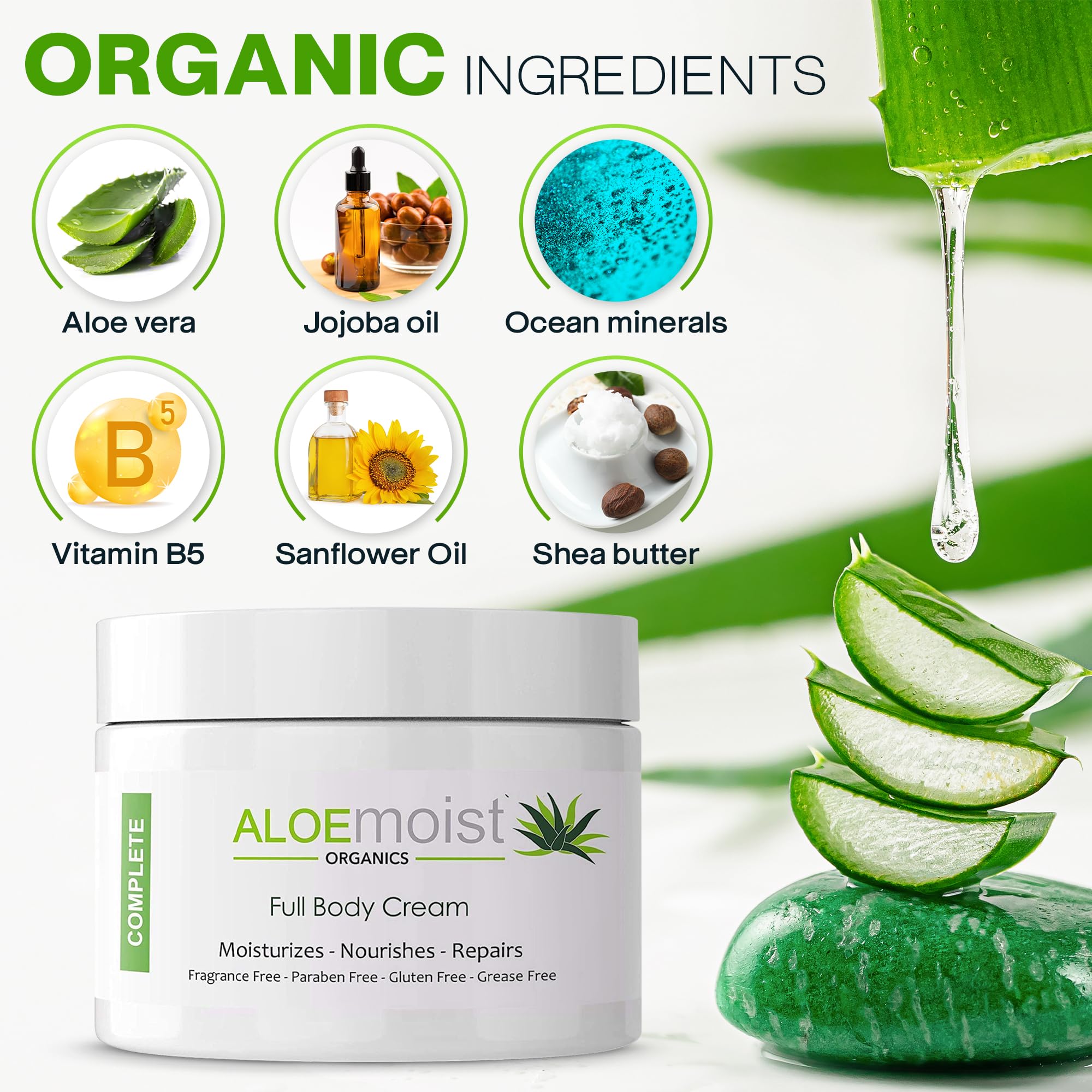 Organic Aloe Vera Lotion for Face & Body - Natural Moisturizing Cream with Aloe Vera, Vitamin E, Vitamin C, Retinol & Shea Butter | Anti-Aging, Hydrating & Nourishing Cream for Women & Dry Skin (4 oz) | Perfect for Daily Skincare Routine, Night Care & Travel Essentials