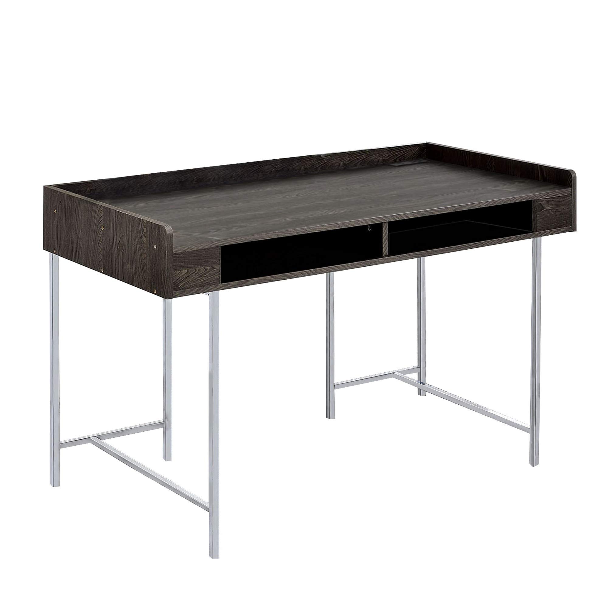 Benzara BM230049 Modern Wooden Desk with Sturdy Metal Base & Open Storage Compartments - Brown Home Office Desk for Small Spaces | Perfect for Study, Workstation & Home Office Setup