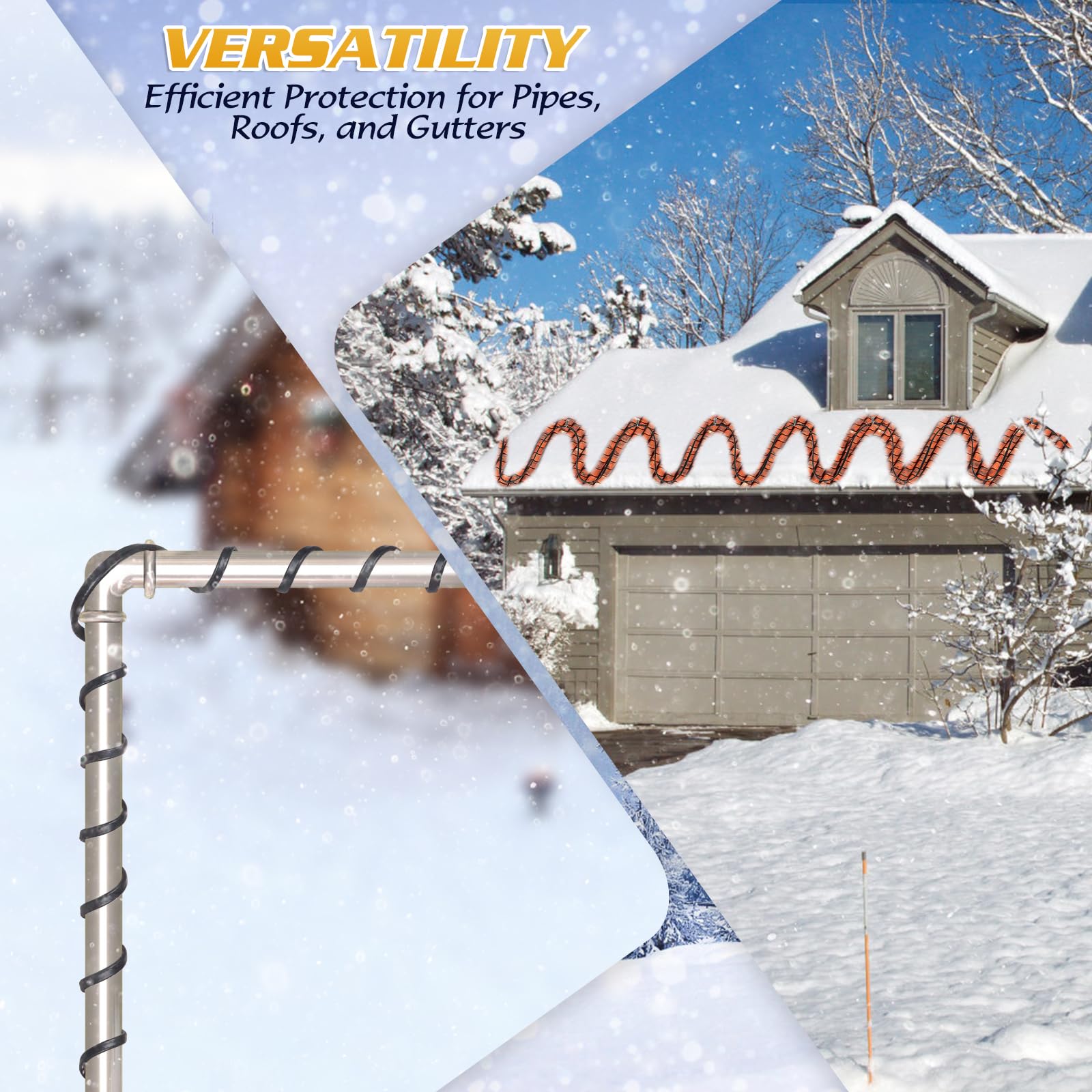 3FT to 160FT Self-Regulating Heat Tape for Water Pipes -40°F to 122°F, Thermostat-Controlled Pipe Heating Cable, Deicing Heat Tape for Gutters & Roofs, 120V 8W/ft (160FT) - Prevent Frozen Pipes in Winter & Protect Outdoor Plumbing