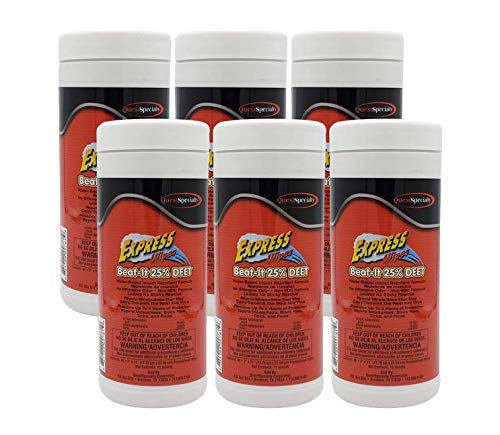 Express Wipes Beat-It 25% DEET Insect Repellent - Case of 6 (40 Wipes per Container) - Outdoor, Camping, Hiking & Travel Protection