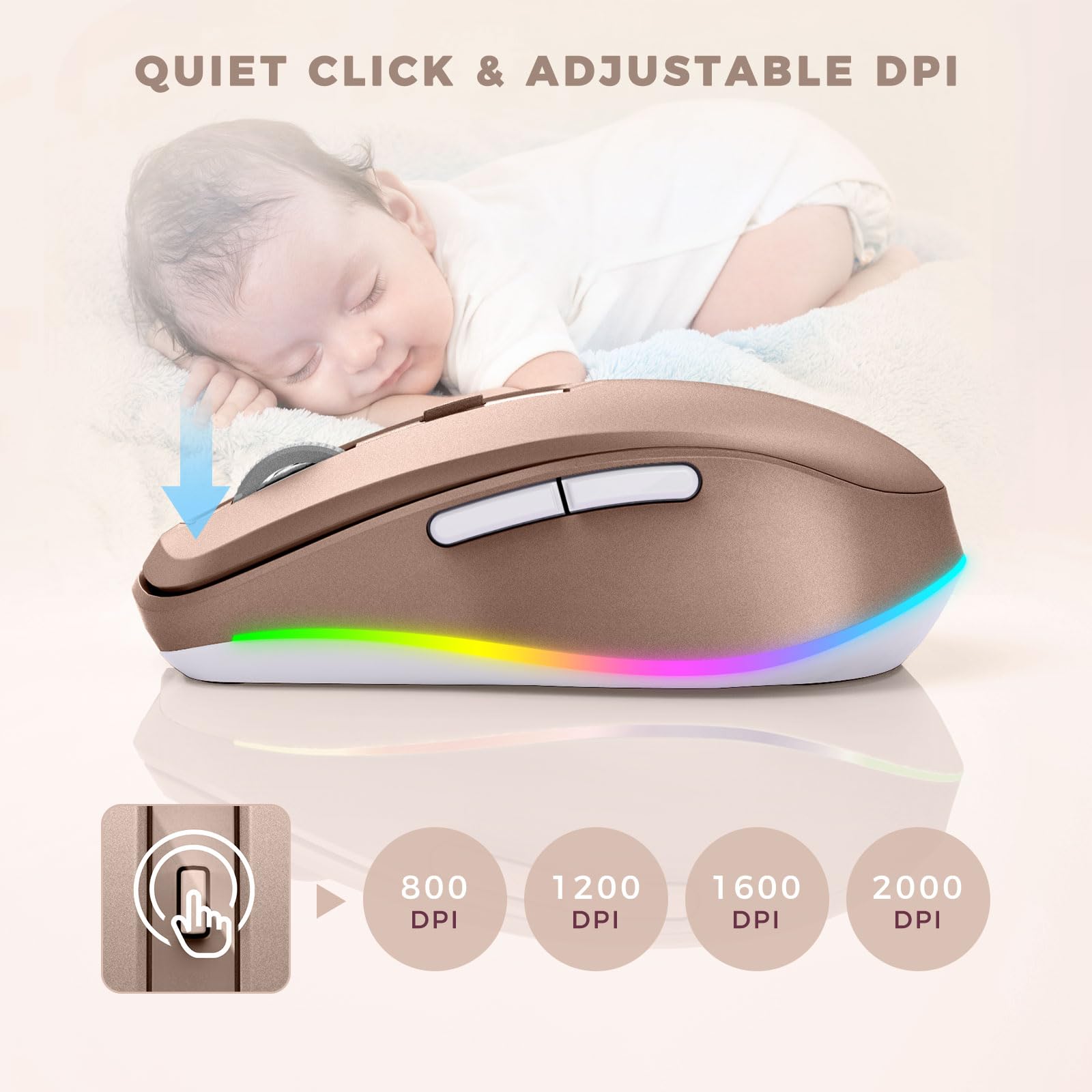 PEIOUS Wireless Mouse Jiggler - Undetectable Random Movement USB Rechargeable Mouse with Built-in Mover, Keeps Computer Awake for Laptop/PC - Gold | Perfect for Remote Work, Online Meetings & Preventing Screen Timeout