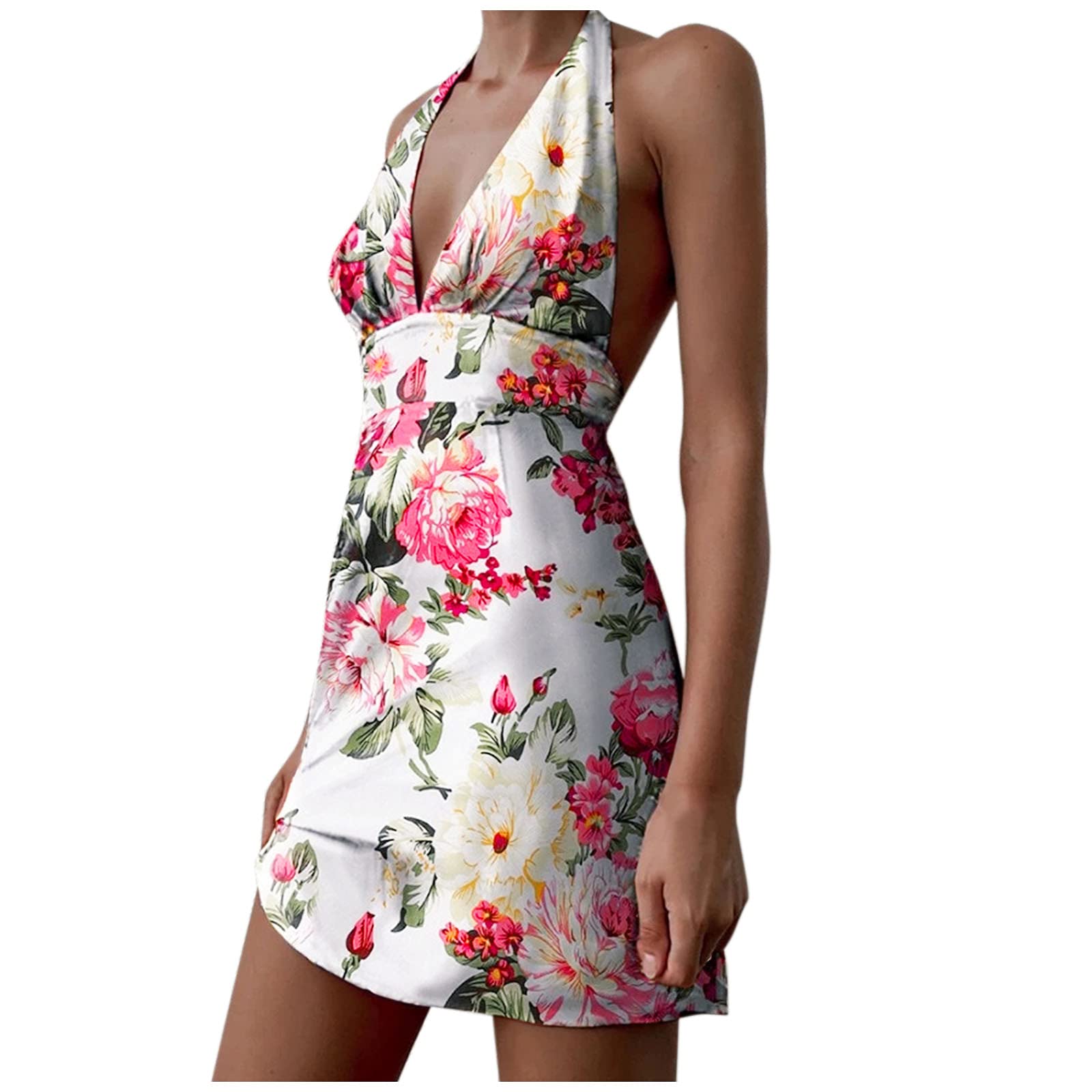 Women's Floral Print Summer Sun Dress - Sleeveless Backless Maxi & Mini Beach Dress for Casual Outings, Vacations, and Pool Parties