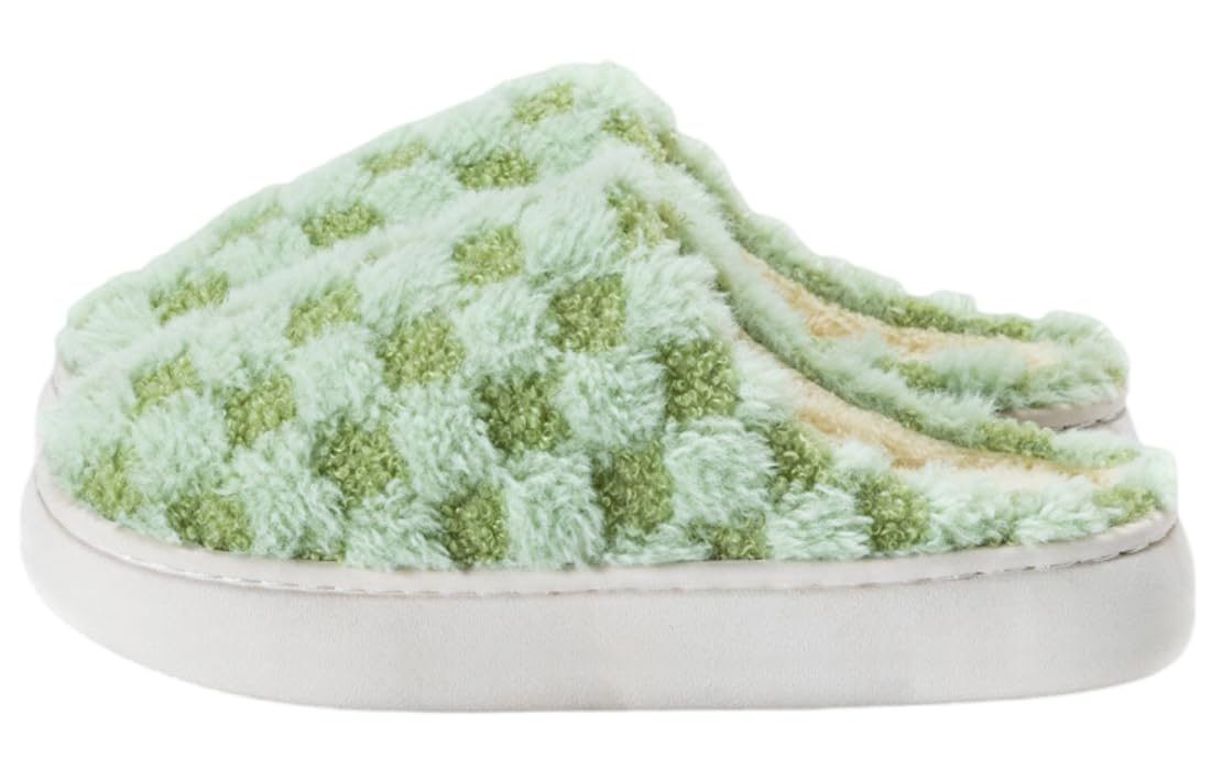 Women's Plush Plaid House Slippers - Warm Fuzzy Checkered Slip-On Shoes for Cozy Bedroom & Indoor Use | Perfect Winter Home Comfort