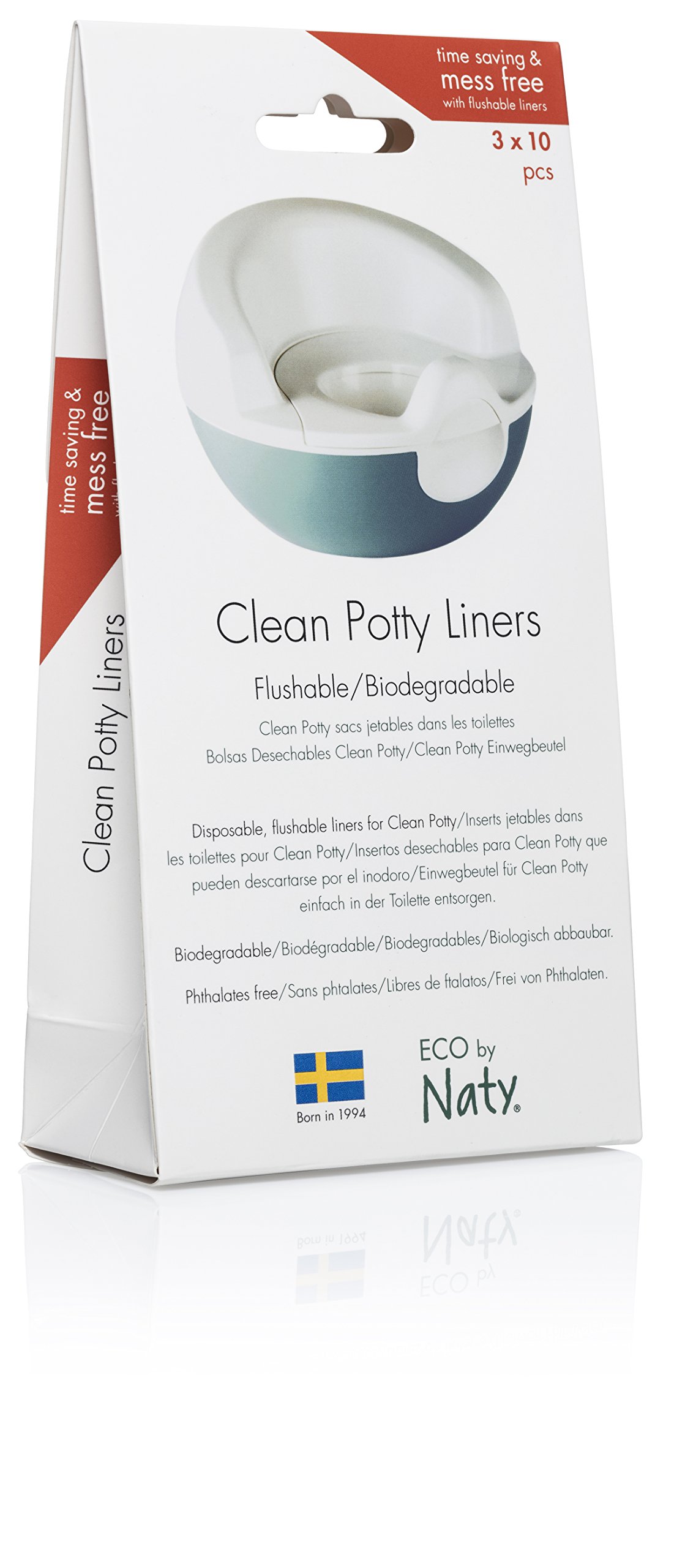 ECO by Naty Clean Potty Flushable Diaper Pail Liners - 30 Count (3 Rolls x 10 Bags) | Biodegradable & Eco-Friendly | Perfect for Diaper Disposal & Travel Use